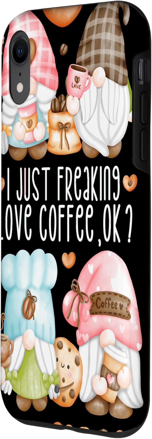 iPhone XR Coffee & Gnome Heart Pattern - I Just Freaking Love Coffee Case