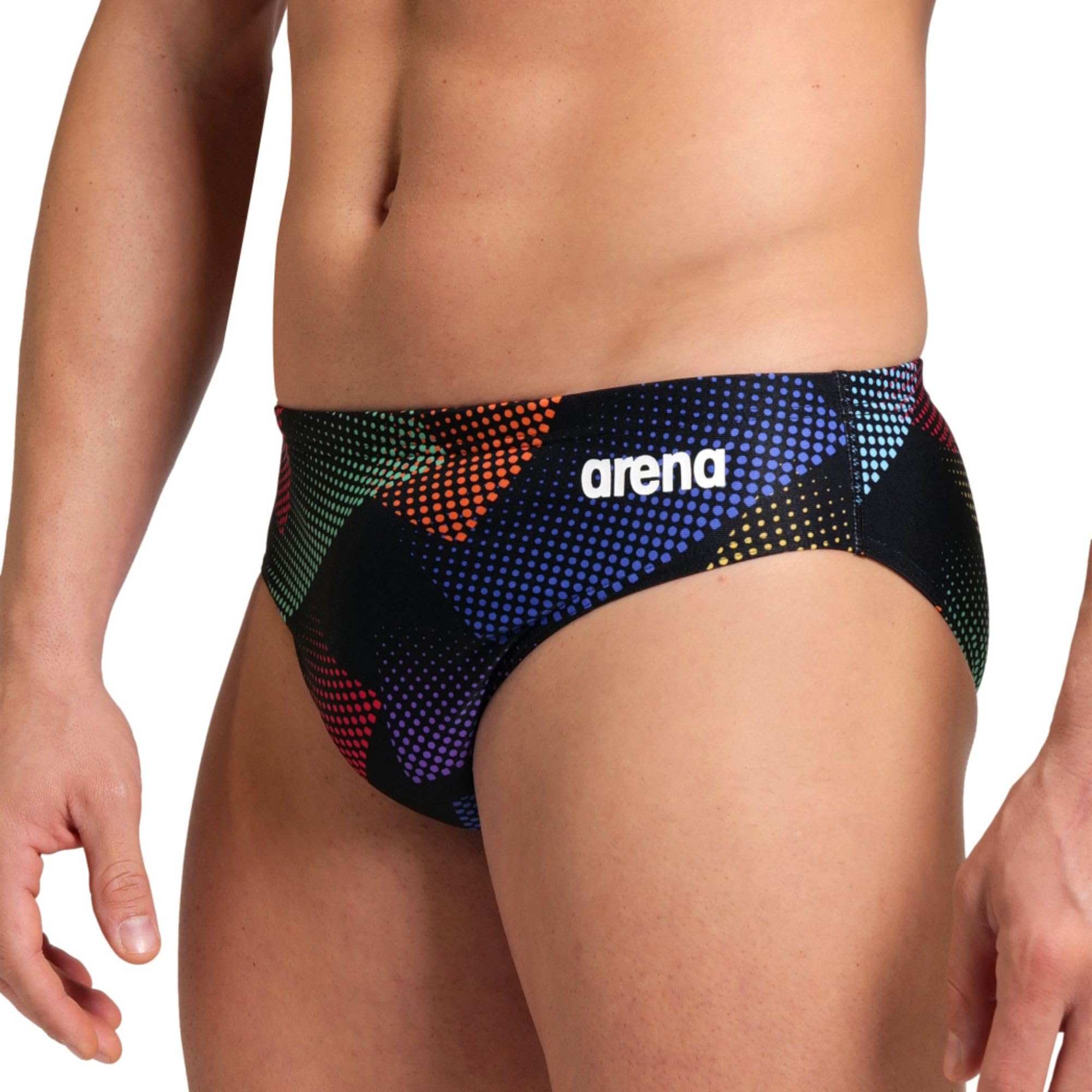 ARENA Men's Swim Briefs for Pool Race Training, Intensive Swimming, Chlorine Resistant, 2.75 cm, Halftone Print, Black-black Multi, 34