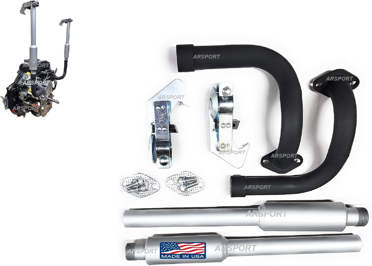 ARSPORT 2 Exhaust pipes replacement mufflers threaded with Rain cap For Predator 670cc V-Twin, Compatible with small tractors or similar equipment., black, silver