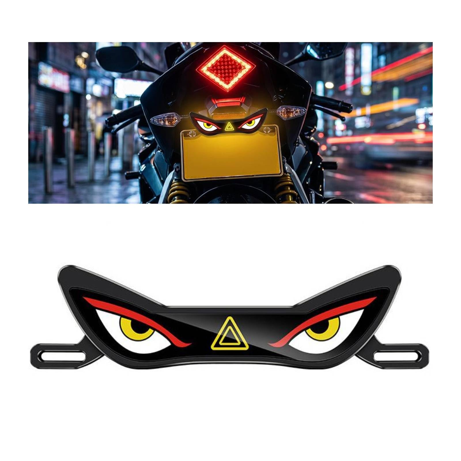 Led Motorcycle Devils Eyes Tail Light, High Brightness Demon Eye WarningLight with Muti Lightings Mode, ABS Motorcycle Rear License Plate Animated Cool Ambient Light Easy Mount Night Decoration (Red)