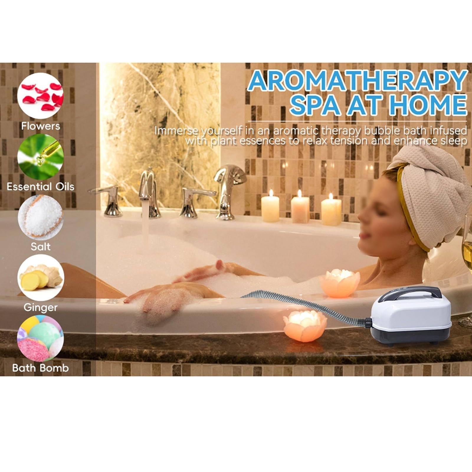Tapis de bain à bulles avec coussin gonflable pour hydrothérapie, maison, spa, relaxation