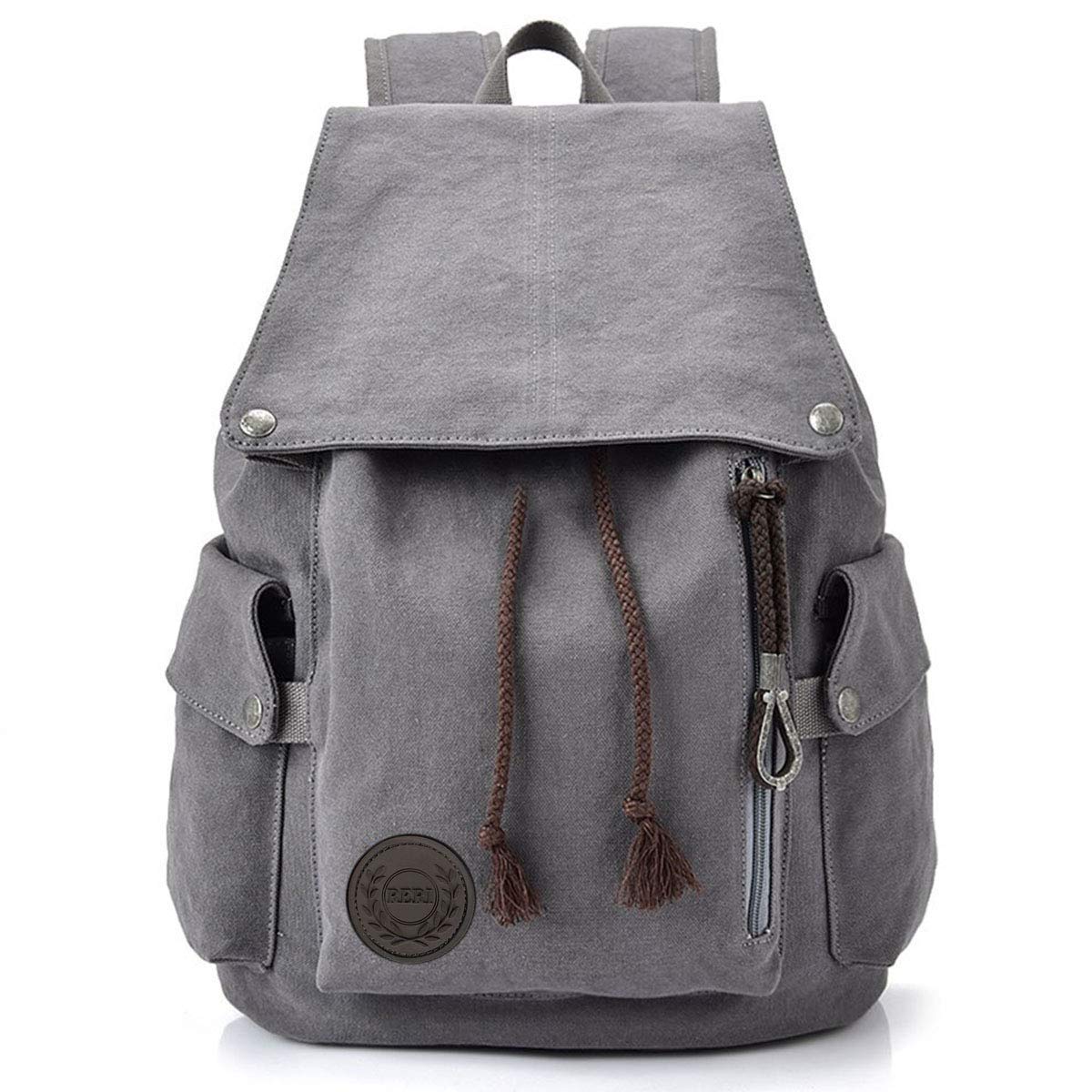 FH Canvas Backpack Vintage Backpack Grey Daypack for Men Women Laptop Travel Rucksack