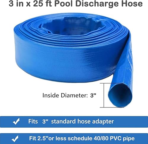 Miniatura 12 de Eastrans Manguera de retrolavado de piscina de 2 pulgadas x 25 pies, manguera de descarga plana resistente, resistente a la intemperie y a las Azul