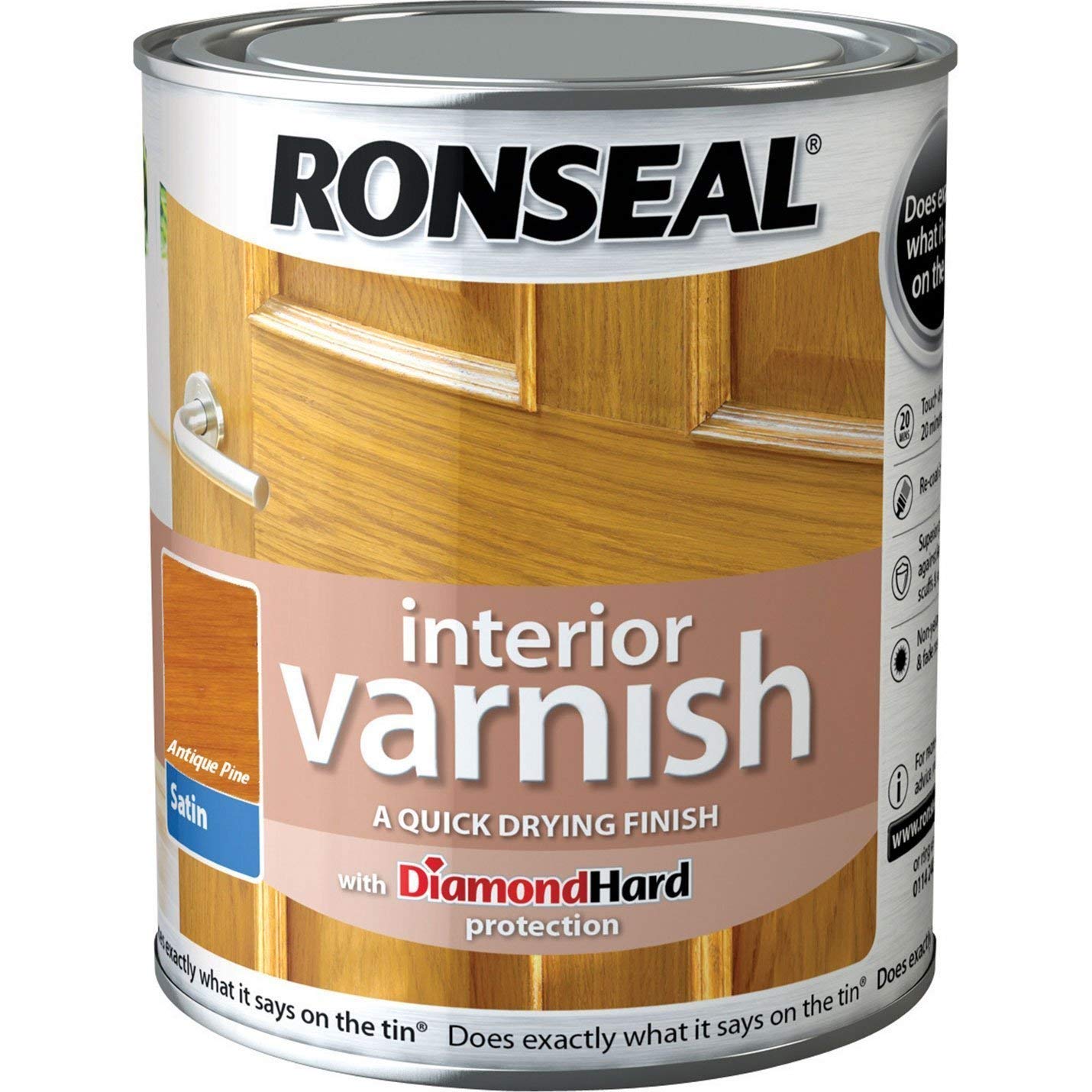 Ronseal 3 X Quick Dry Satin Interior Varnish 250Ml - Antique Pine