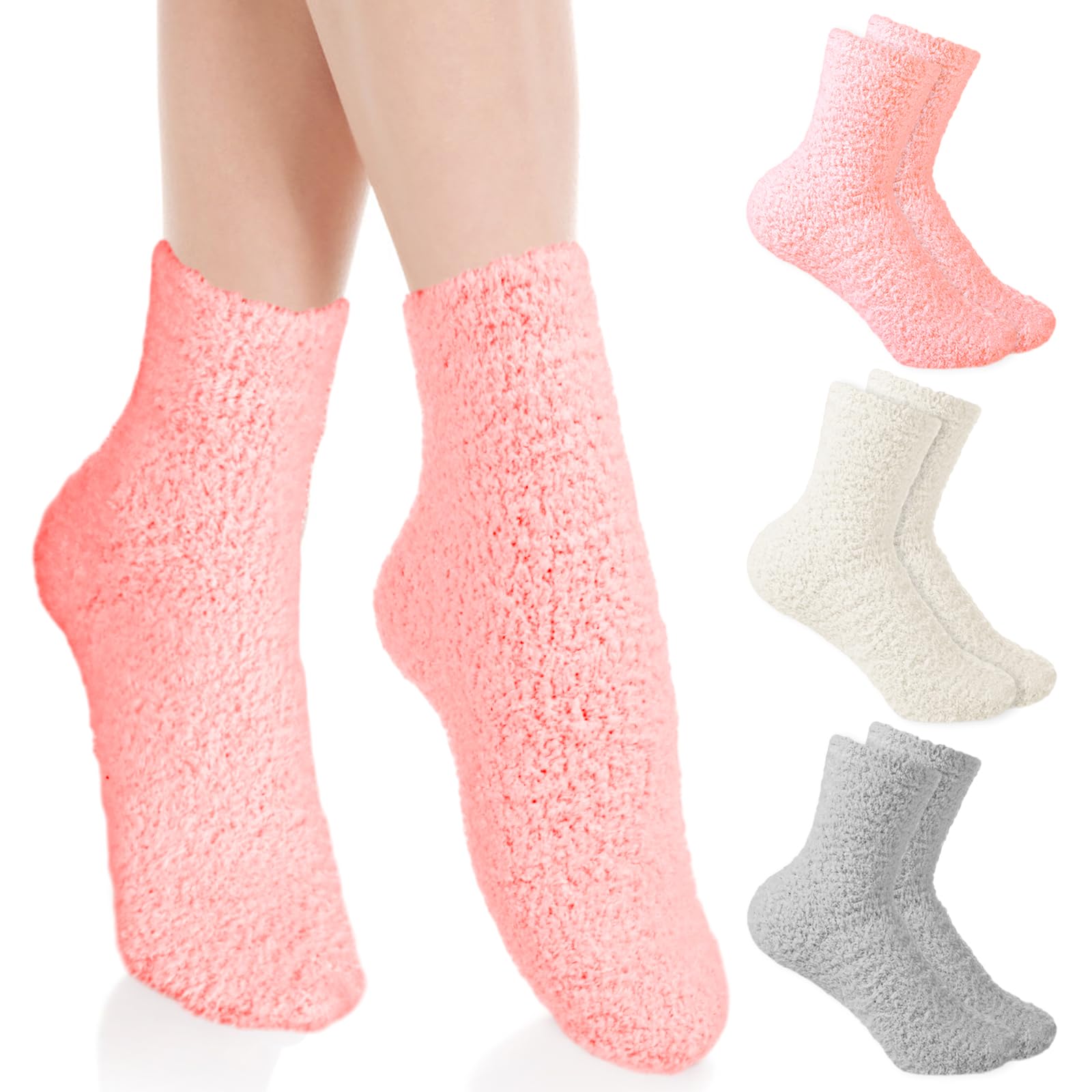 3Pairs Aloe Socks Moisturizing Socks Sleeping SPA Socks for Dry Feet Overnight, Non Slip Coral Fleece Socks for Women, Pedicure Foot Care Socks for Repairing Dry Feet, Cracked Heel