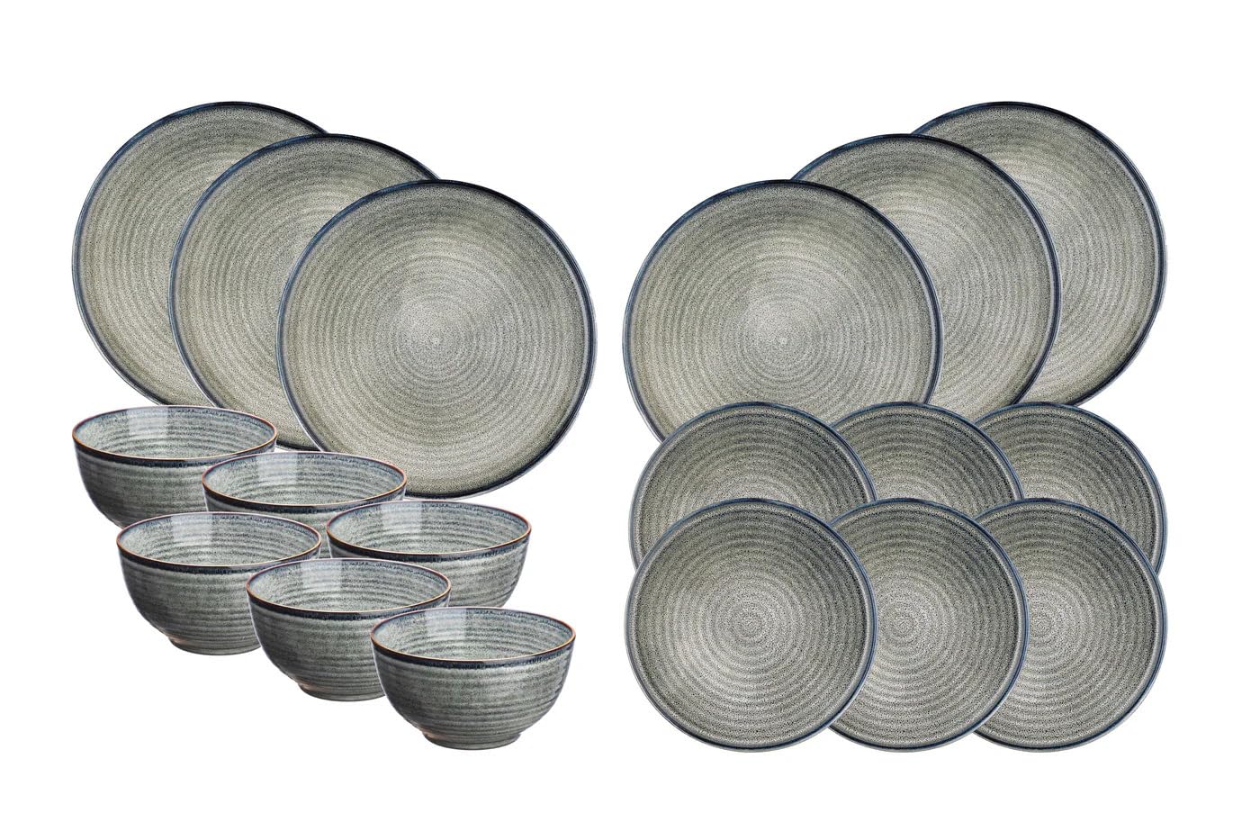 Bjorn SR-LEZEN26 Essentials Zen Collection 18-Piece Stoneware Reactive Glaze Tableware Set, 6 Plates 28 cm, 6 Plates 22 cm, 6 Bowls 14 cm