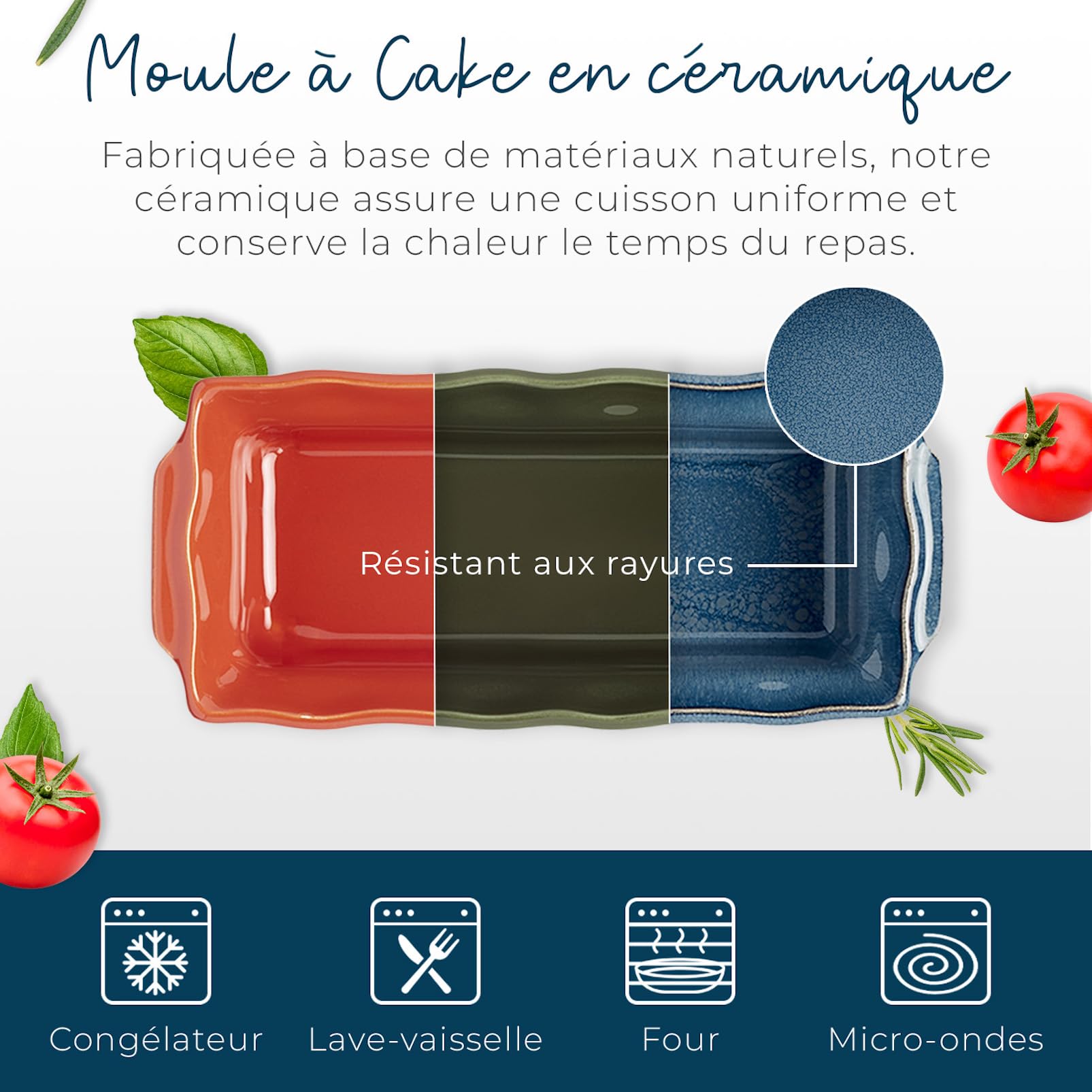 ESPRIT DE CUISINE - Moule À Cake Rectangulaire En Céramique - Poignées ergonomiques - Émail Résistant Aux Rayures - Démoulage & Lavage Facile - Made in France - 0,8L - 25x12x6cm Extérieur - Brique