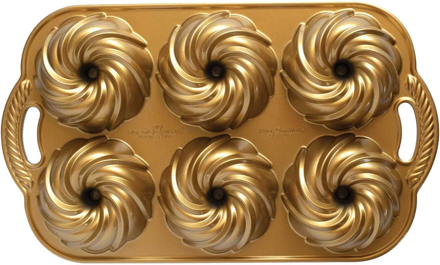 Nordic Ware Swirl Bundtlette Pan, 6-Cavity, Gold
