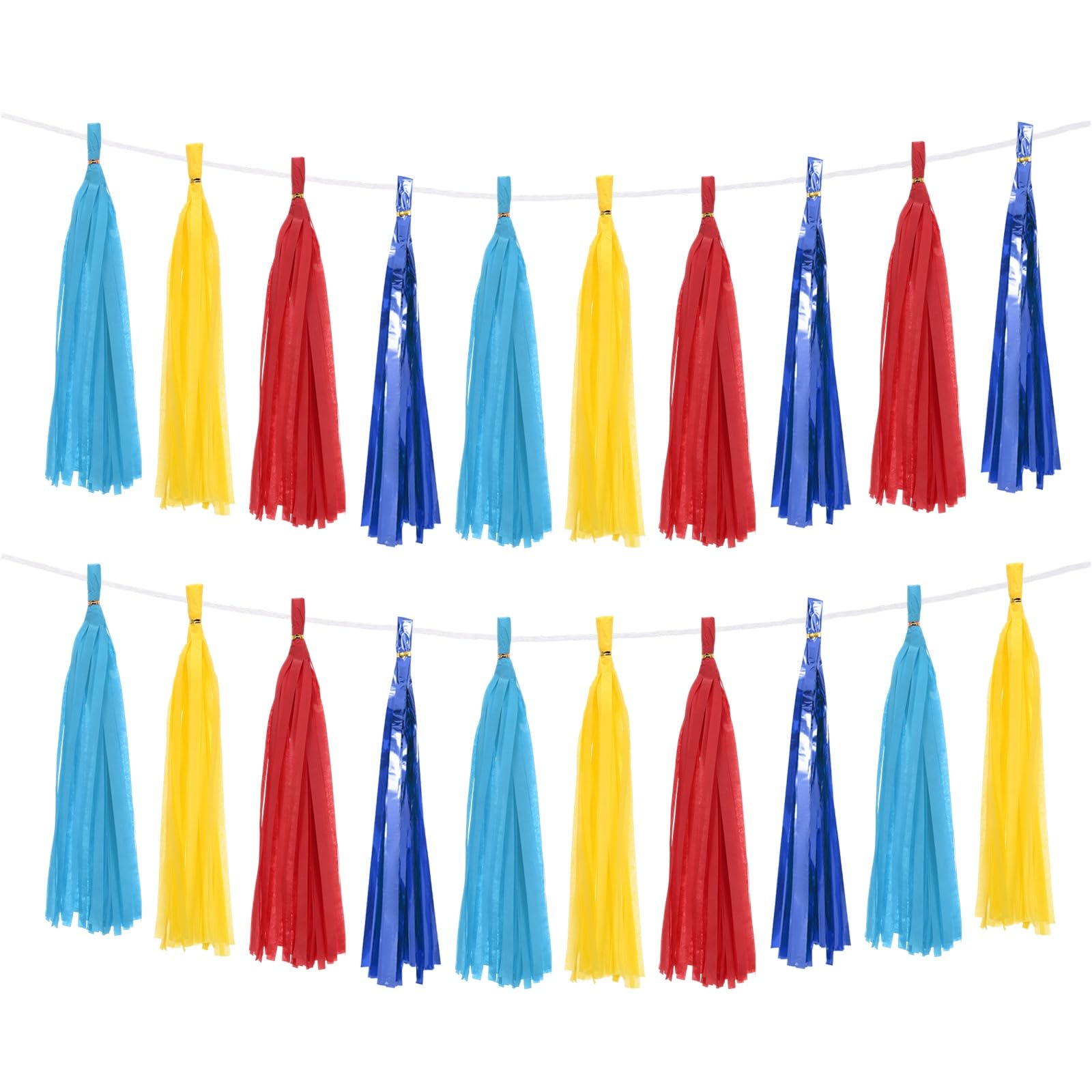 sourcing map 40Pcs Tassel Garland Tissue Paper Tassels Banner Foil Fringe Streamers for Party Decorations Wedding Birthday DIY Kit, Lake Blue Red Yellow Blue