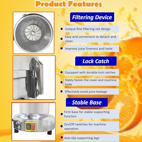 Miniatura 5 de Juicer centrífugo eléctrico comercial del extractor del jugo de la prensa del exprimidor 110V 750W de la fruta y de la verdura