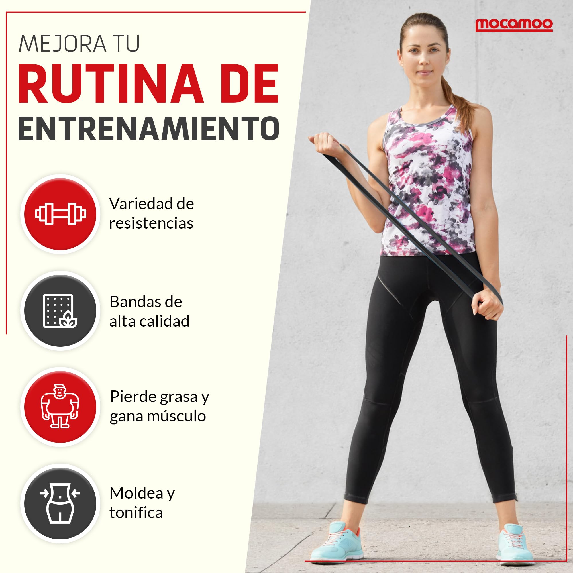 Bandas de Resistencia Musculación – Set 5 Bandas Elásticas Fitness para Piernas, Glúteos, Brazos, Abdomen. Ejercicios en Casa y Gimnasio con Accesorios