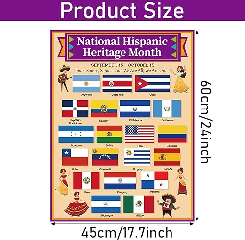 Miniatura 2 de Qyeahkj Póster del Mes de la Herencia Hispana con banderas de país hispano y nuevo tema para tablón de anuncios de aula, decoraciones educativas de