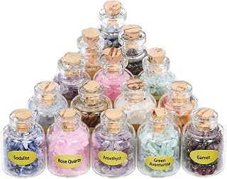 Top Plaza 9 Pcs Healing Crystals and Stones Chips Set Mini Crystal Tumbled Gemstones Bottles for Chakra Reiki Meditation