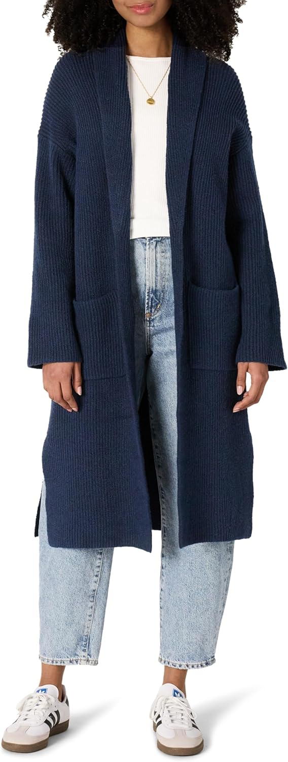 Amazon Essentials Women's Oversized-Fit Cotton Blend Heavyweight Texture Stitch Long Cardigan Sweater