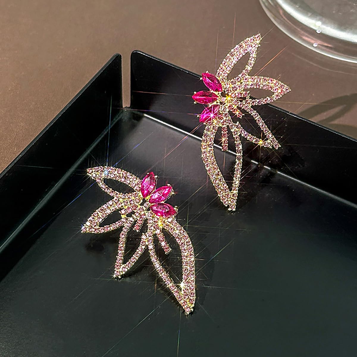 Huge Butterfly Studs Earrings Boho Vintage Rhinestone Statement Earrings Angel Wings Crystal Earrings Shiny Leaf-shaped Flower Stud Earrings Wedding Jewelry Gifts for Women - Image 4