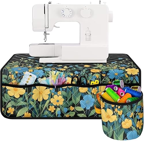 Miniatura 153 de Estera de máquina de coser con flores brillantes y florales bohemias, reduce la vibración, antideslizante, organizador duradero