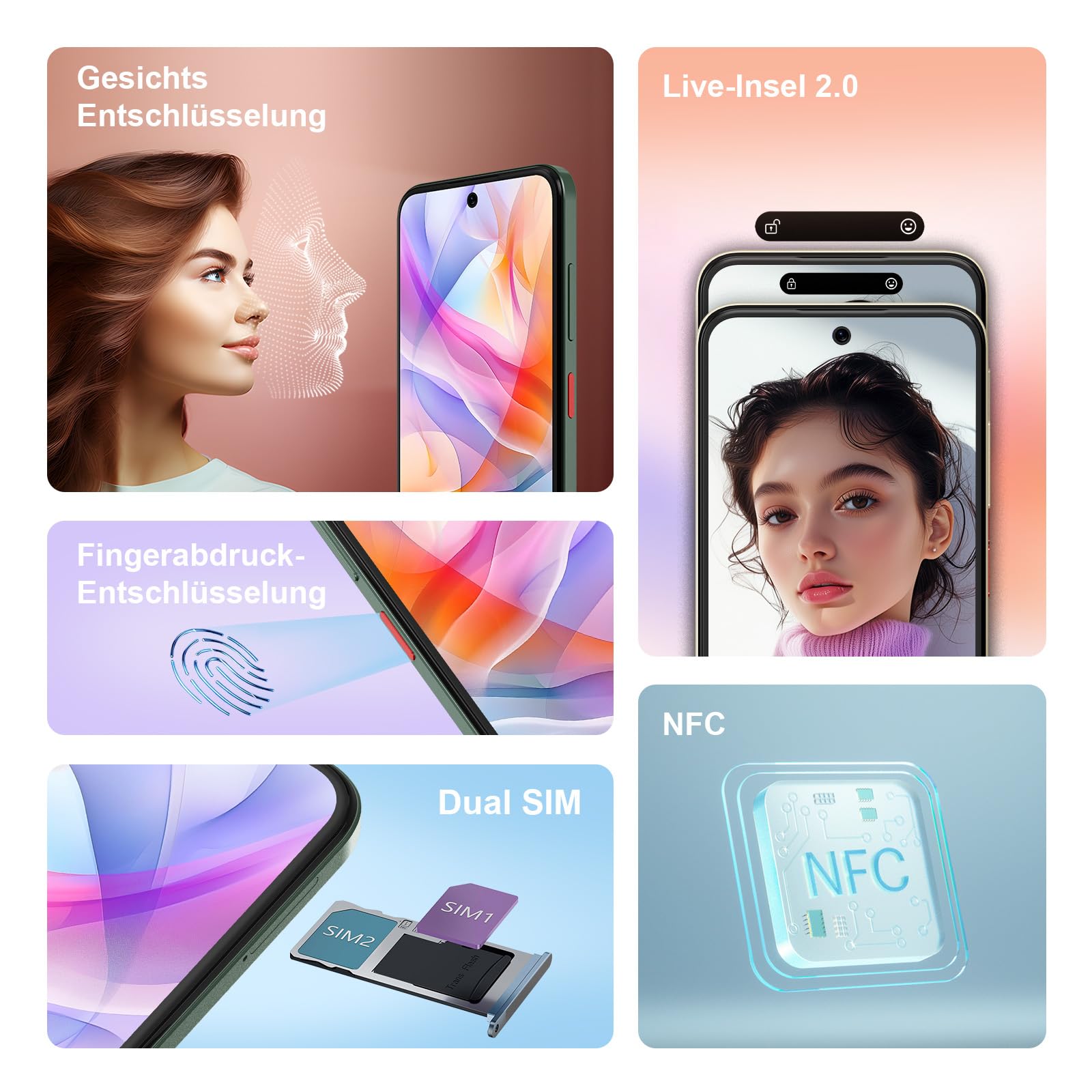 ZTE Blade V70 Vita smartfon, wyświetlacz FHD 6,7" (120 Hz), aparat główny 50 MP, akumulator 5000 mAh, 4 GB RAM + 256 GB pamięci, telefon komórkowy bez umowy, Android 14, Dual SIM, zielony