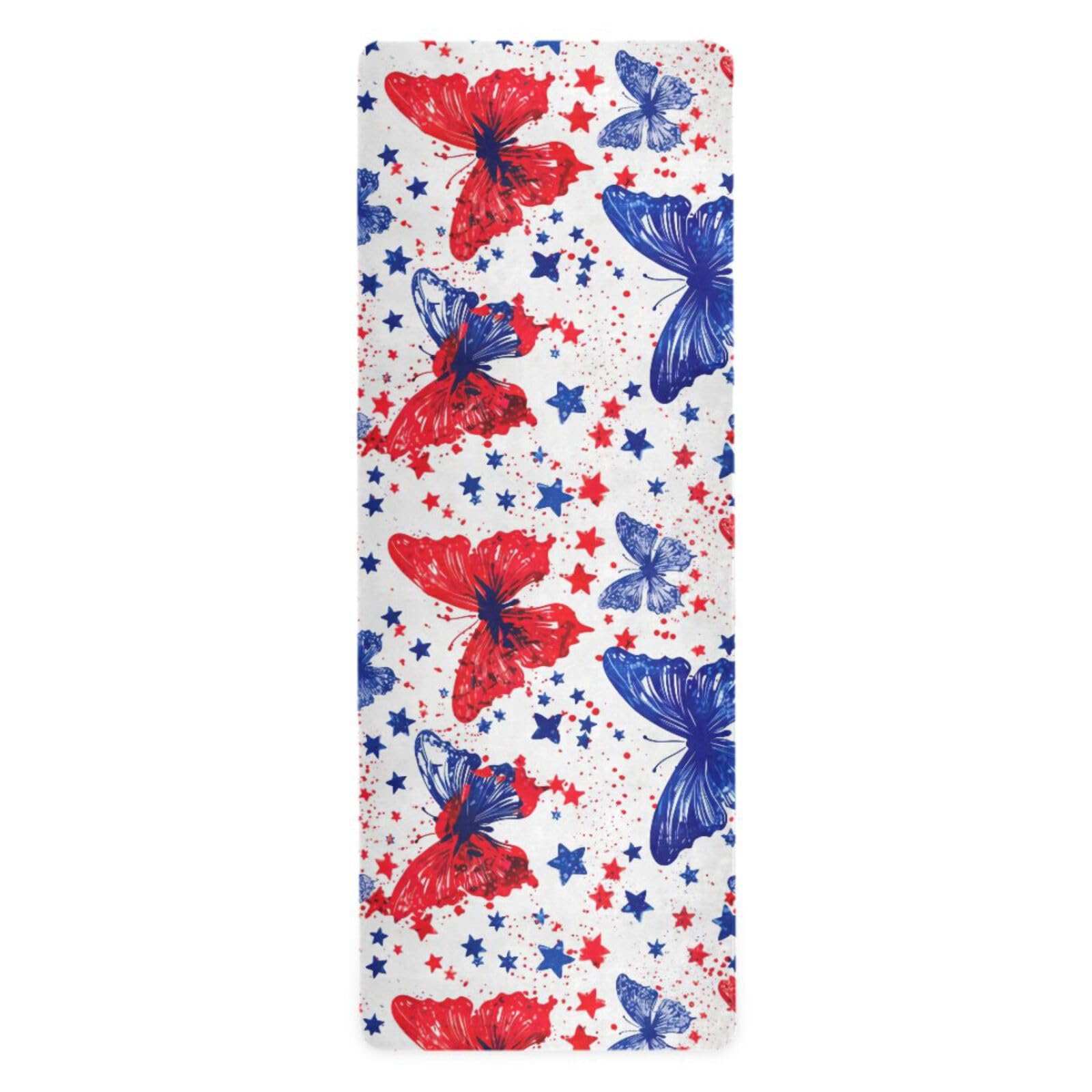 Coikll Blue and Red Butterfly Yoga Mat Non Slip Thick Pilates Fitness Mats Portable Exercise Mats for Home Workout Gym 71 * 26 inches