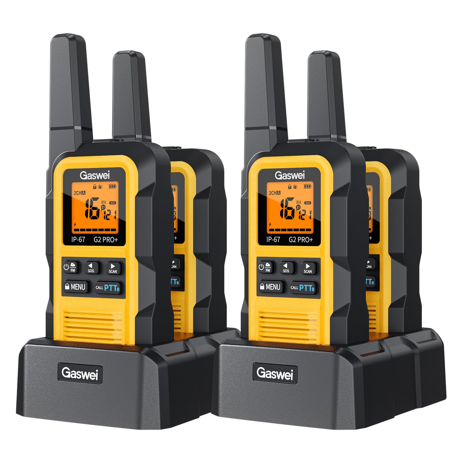 Gaswei G2Pro Walkie-Talkies Profesionales, 2 Unidades - IP67 Impermeable y Flotante, Largo Alcance, SOS, Radio FM, Color Amarillo​ — view 12