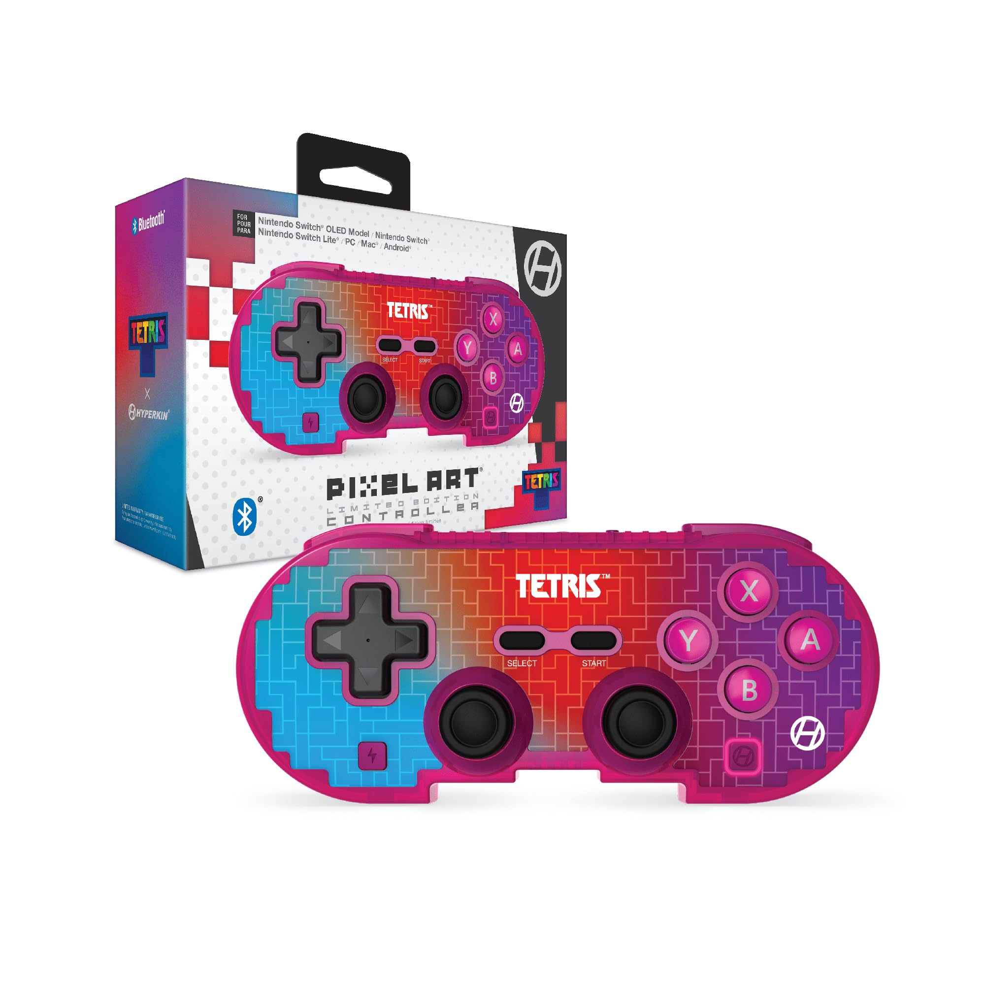 Hyperkin Pixel Art Controller Bluetooth ufficiale Tetris™ Edition - Licenza ufficiale - Per Nintendo Switch/Oled, PC, Mac, Android, iOS (Hyper Gradient)