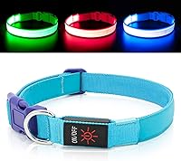 Vista 8 de Collar de perro con luz LED, recargable por USB, tamaño ajustable, correas de nailon TPU resistentes, seguridad brillante, collares básicos