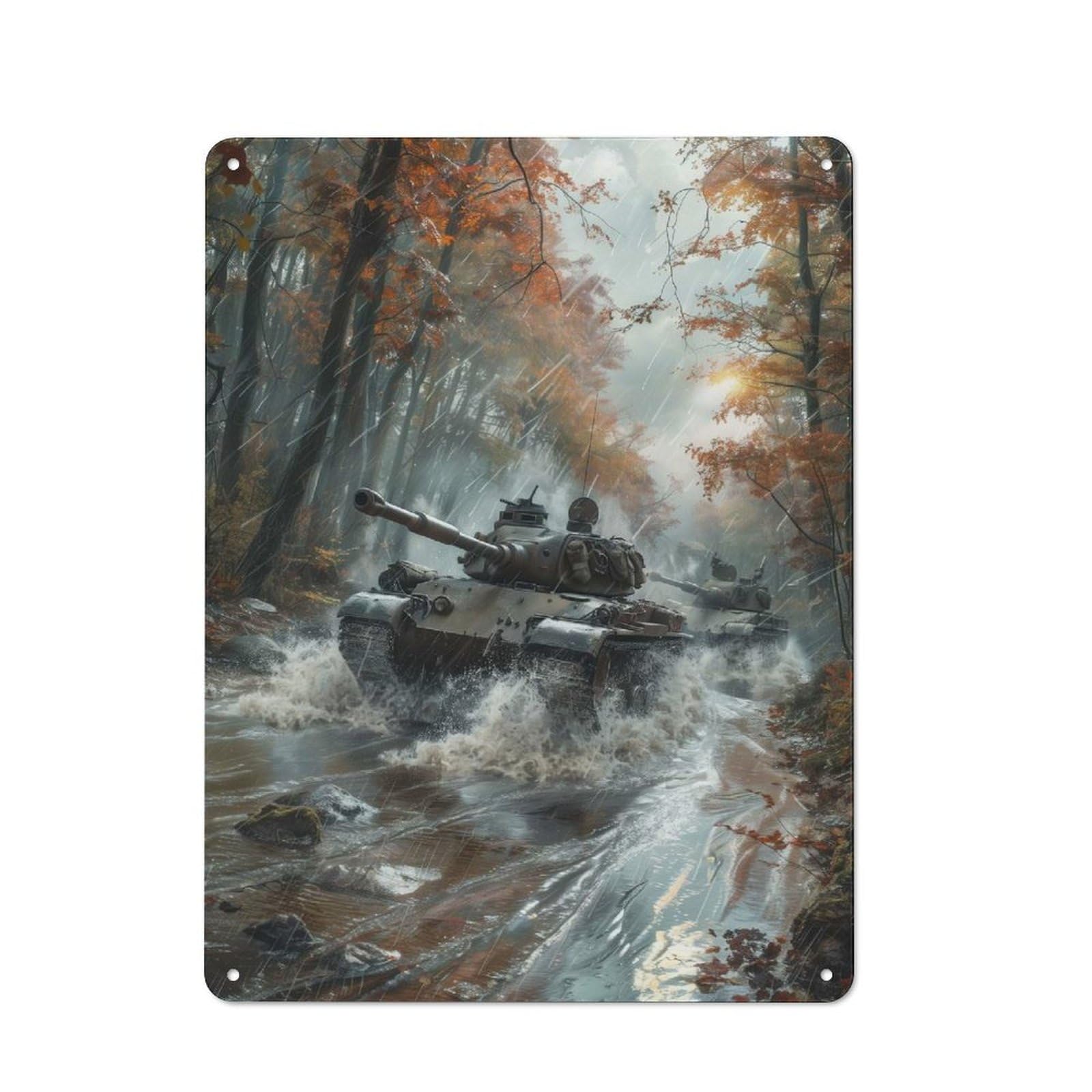 Junmoney Tanks Crossing River Tin Wall Plaque With Design 40X30cm, Country Vintage Cottage Wall Art For Kitchen, Cottage, Porch Or Garden Room
