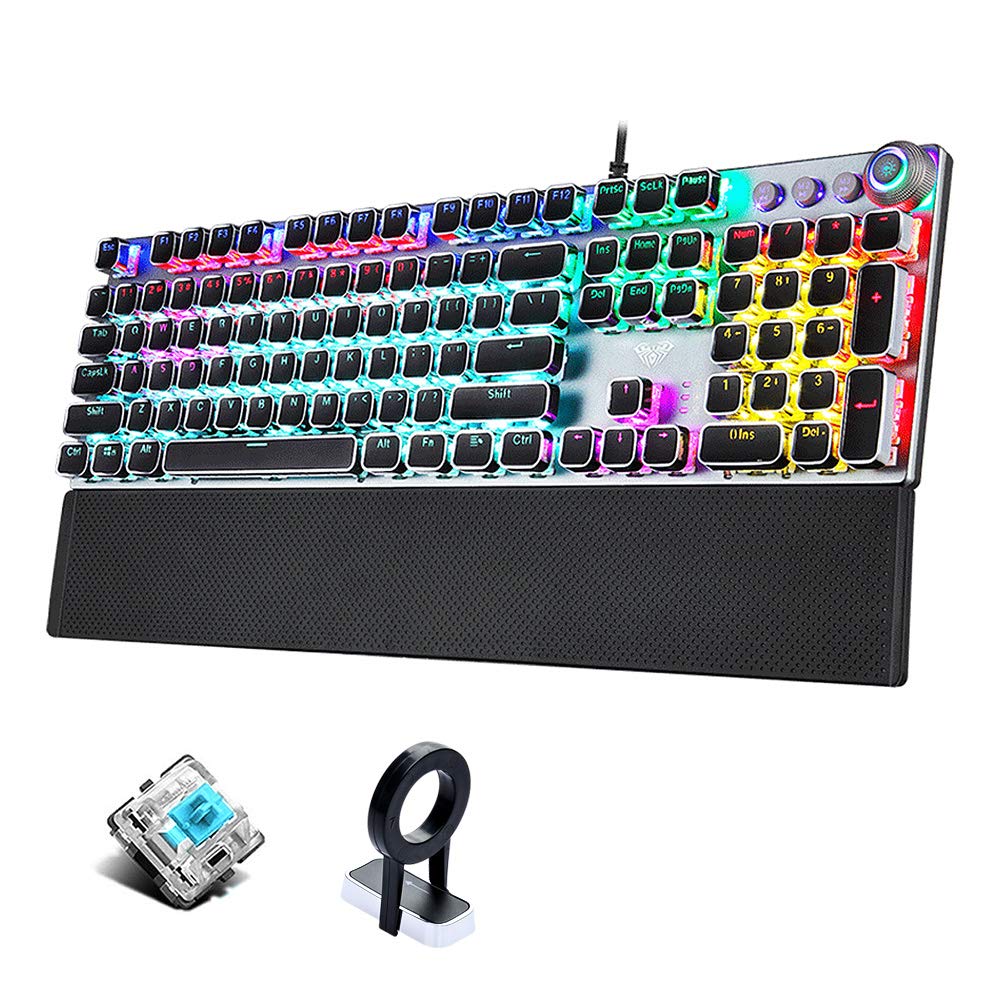 Retro Gaming Keyboard Steampunk Mechanical Keyboard, Lychee 108 Anti-gosting Vintage Typewriting Key