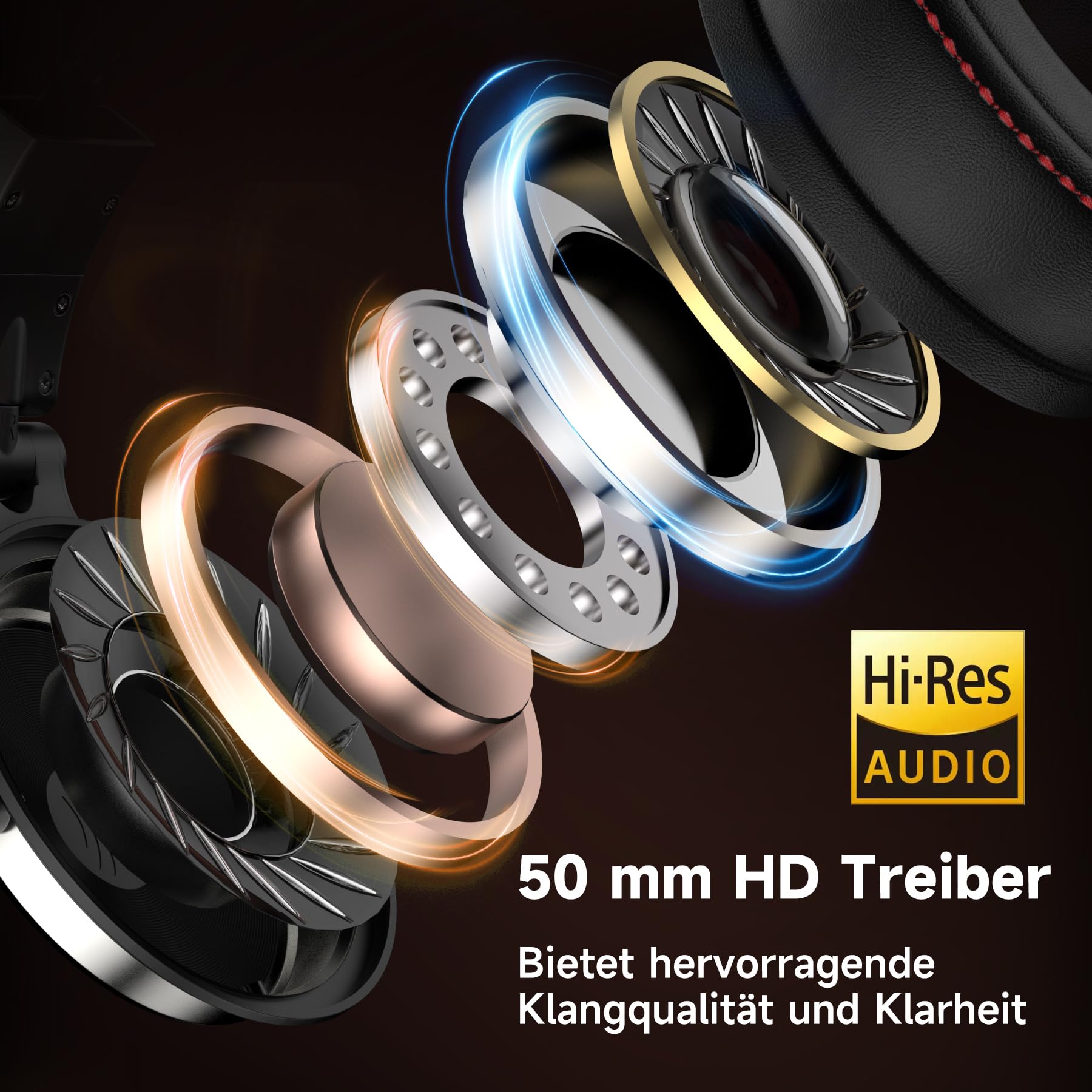 OneOdio Pro 50 Over-Ear Studiokopfhörer [Hi-Res Audio, 50mm Treiber] – Professionelle DJ Kopfhörer mit Kabel (3,5mm & 6,35mm), SharePort, Memory-Protein Ohrmuscheln für Podcast, PC, PS4, Smartphone