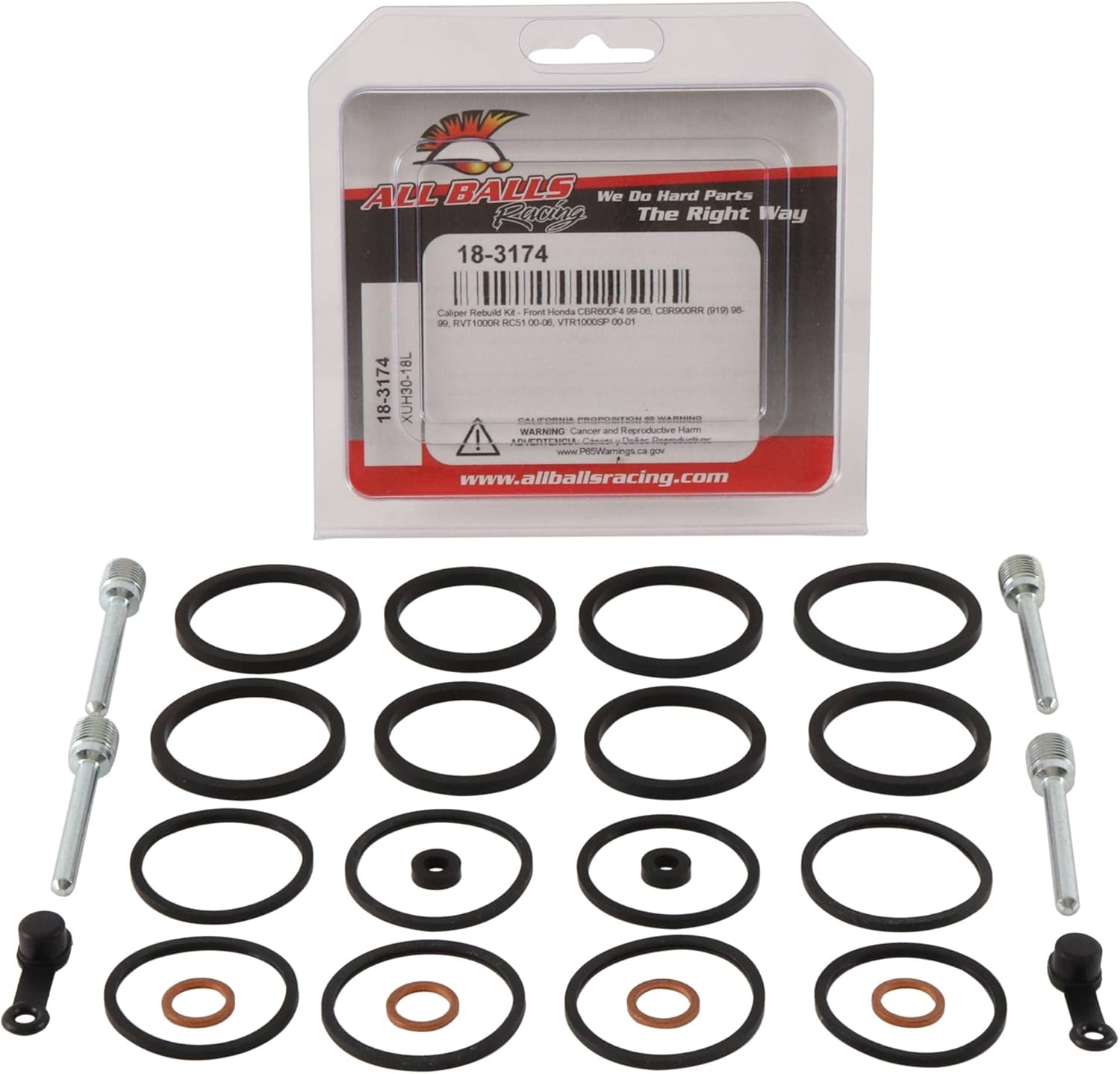 New All Balls Racing Front Caliper Rebuild Kit 18-3174 Compatible With/Replacement For Honda RVT 1000 R RC51 00-06