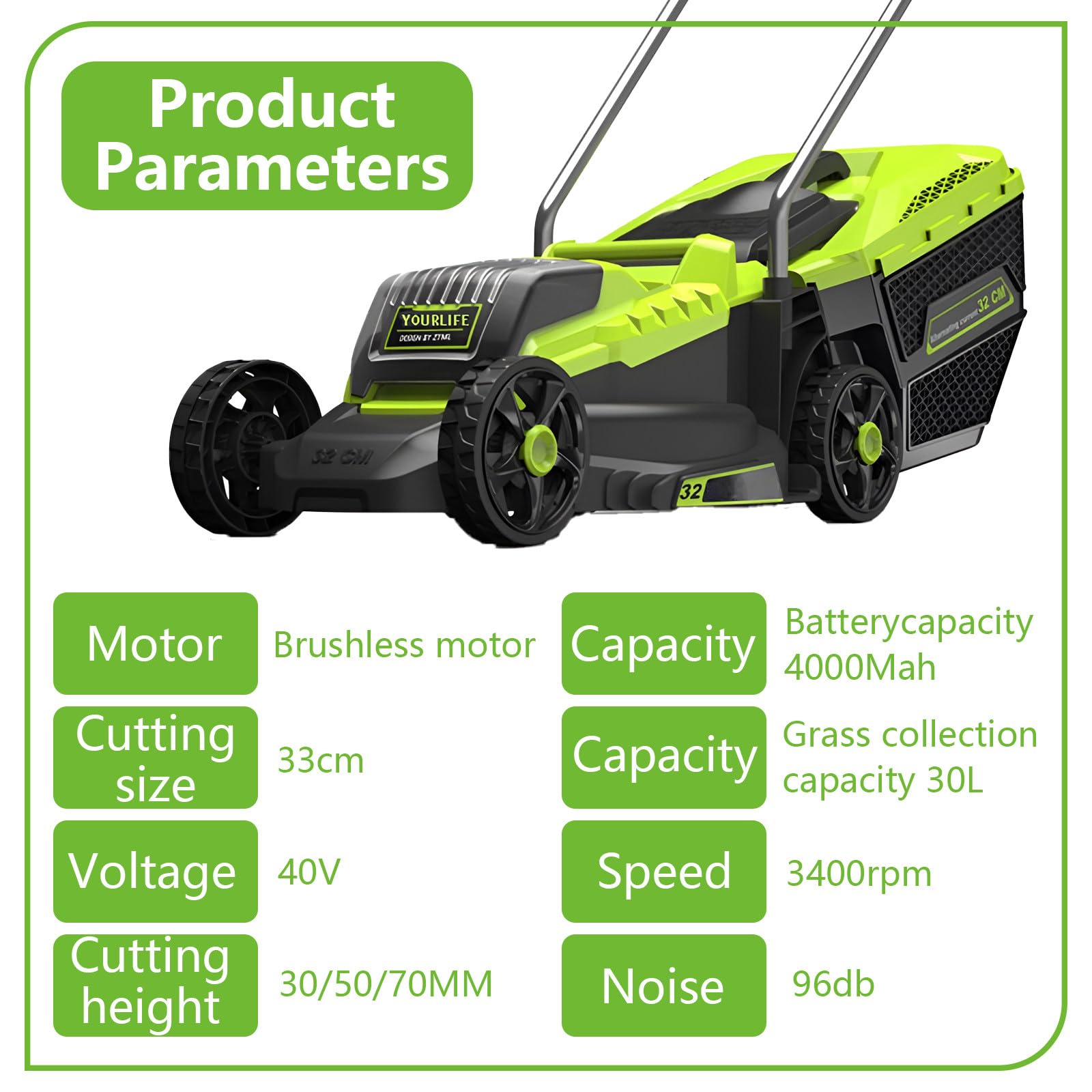 Cortacésped Eléctrico Inalámbrico De 1600 W, Autopropulsado, con Batería Y Dos Baterías De Litio De 20 V Y 4 Ah. Ajuste De Altura De Corte De 33 Cm.