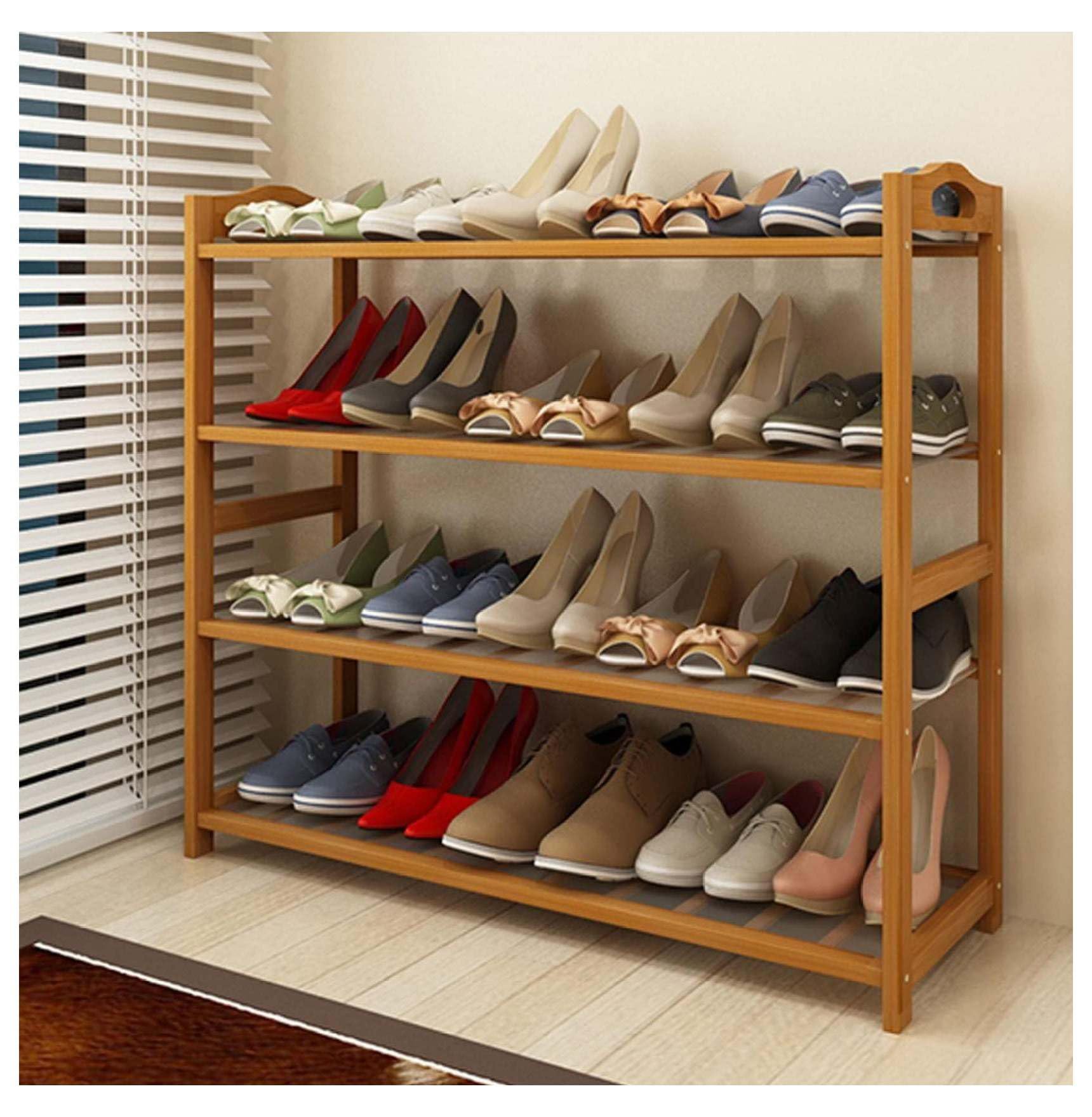 Étagère à chaussures en bambou à 4 niveaux et 12 lattes pour entrée
