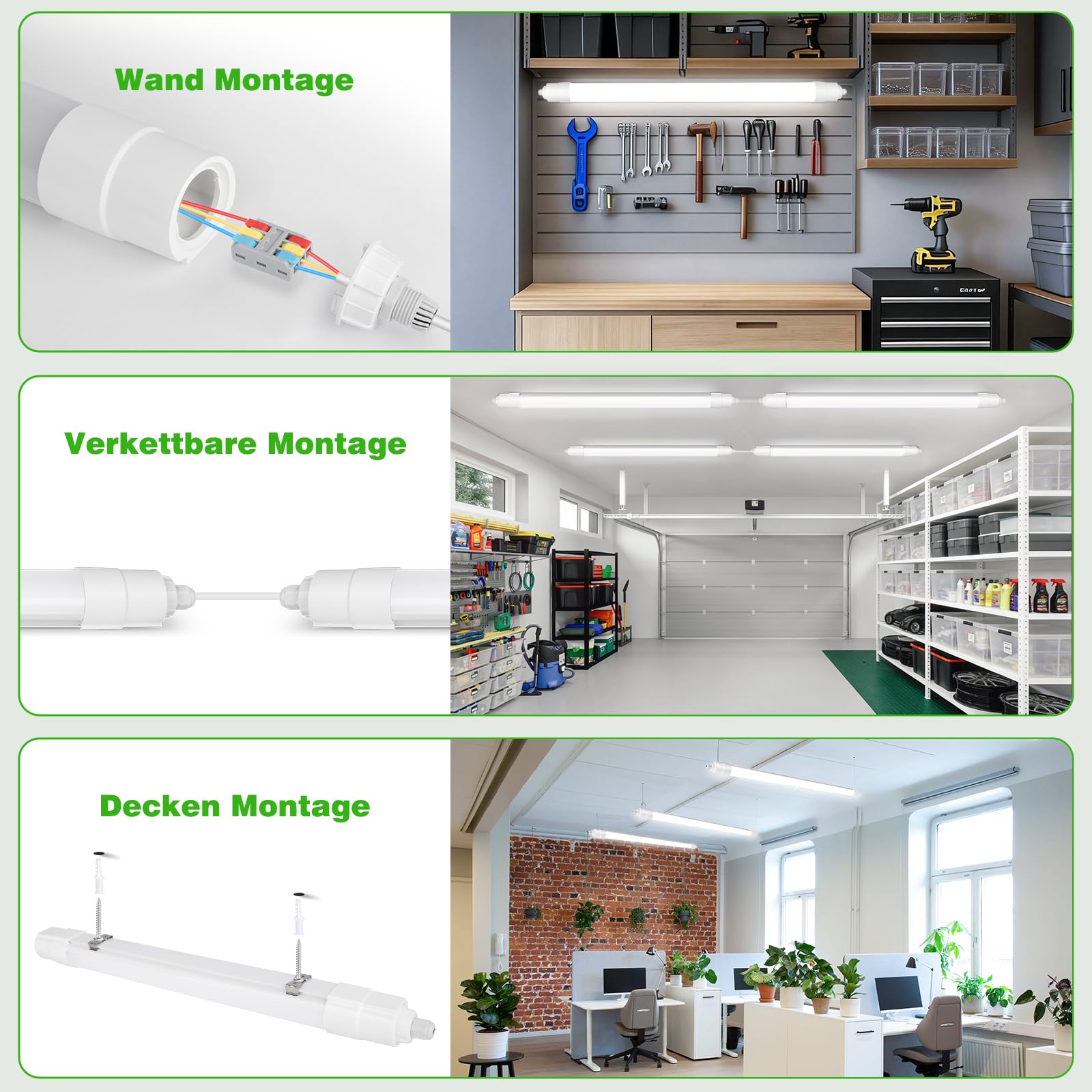 LED Feuchtraumleuchte 120CM, Wasserfest IP68 Feuchtraumlampe, 36W 4000LM LED Deckenleuchte Feuchtraum, LED Röhre mit 4000K Neutralweiß als Werkstattlampe, Kellerlampe, Garagenlampe