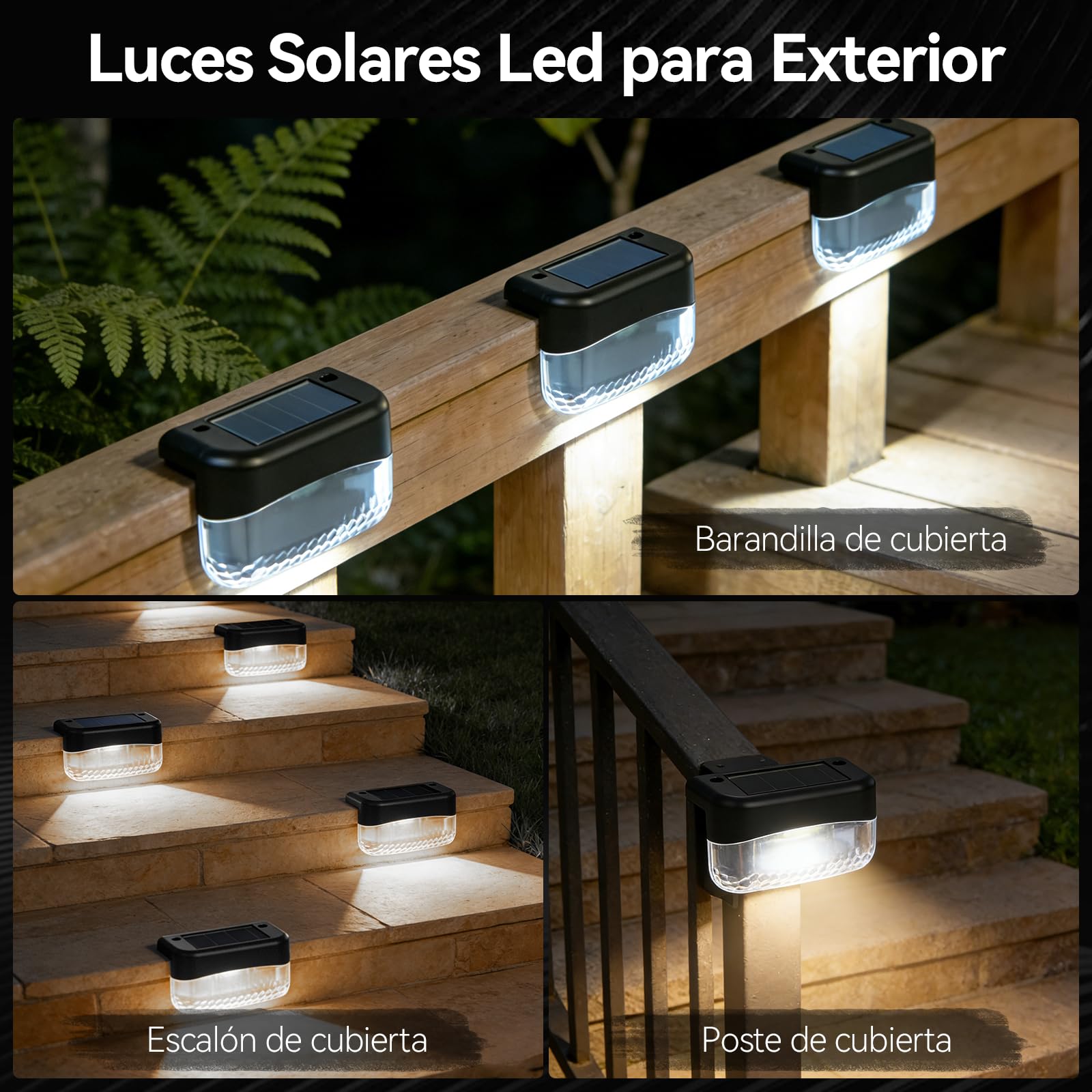 CREECHWA Luces Solares Exterior LED para Jardín y Terraza - 16 Pack de Lámparas Solares para Escaleras, Vallas y Patios, Impermeable, Encendido Automático, Blanco Frío, Instalación Fácil sin Cables — view 2