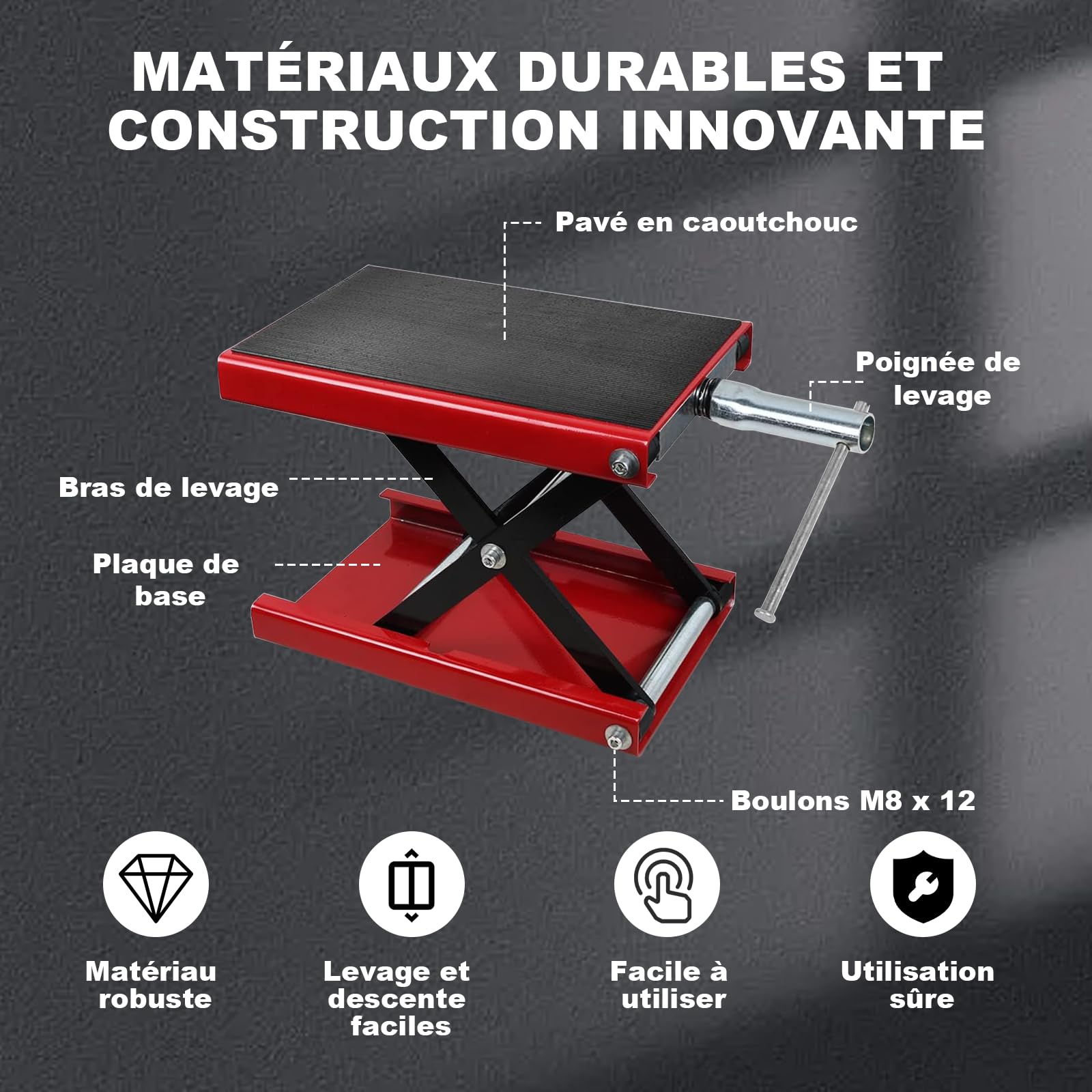 Pont élévateur pour moto - 500 kg/1100 lb Pont élévateur pour moto, Plateau large, Plage de levage 8,5 cm/3,35 pouces - 34 cm/13,39 pouces, pour motos, vélos, véhicules tout-terrain