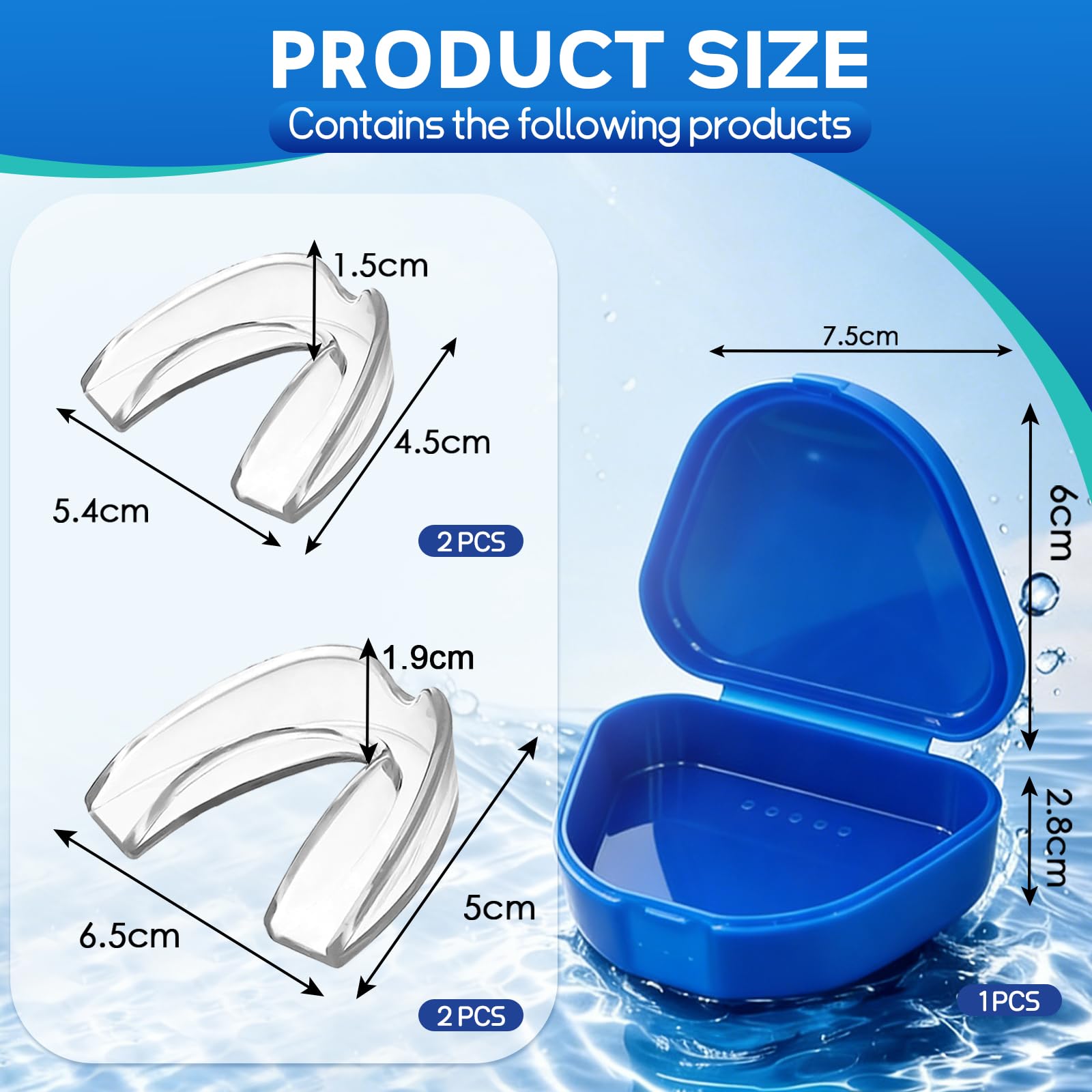 4 Piezas Férula Dental, Protector Bucal Nocturno, Protector Bucal para el Bruxismo, 2 Tamaños Incluidos, Mejorar la calidad del sueño, Fácil de usar, Adecuado Para hombres y mujeres - 3