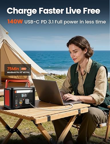 Miniatura 4 de Estación de energía portátil de 600 W, batería de iones de litio de 299 Wh, salida de CA de onda sinusoidal pura de 120 V, carga rápida USB-C PD de