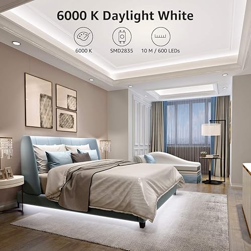 Miniatura 3 de Lepro Paquete  2 artículos tira de luz LED blanca Lepro de 32.8 pies, luces de tocador regulables de 32.8 pies, tira de luz LED súper brillante de