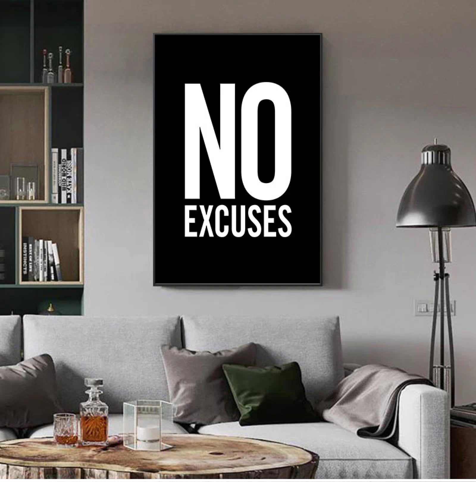 DAMAIART No Excuses Inspirational Quote Fitness Poster Gym Wall Decor, Motivational Art Prints Black White Canvas Painting Decor 40x60cm Frameless