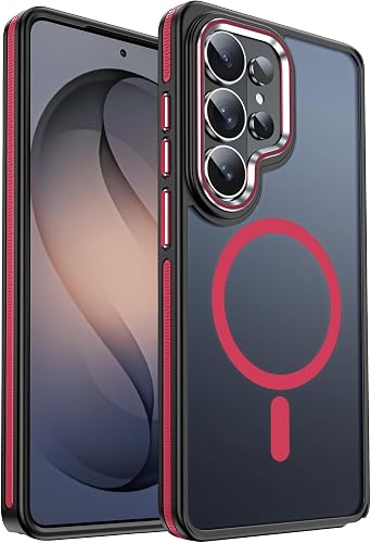 TOBOVON for Samsung Galaxy S26 Ultra Case, Fits MagSafe, Non-Slip Slim Translucent Matte Military-Grade Drop Protection Magnetic Phone Cover, Black Red