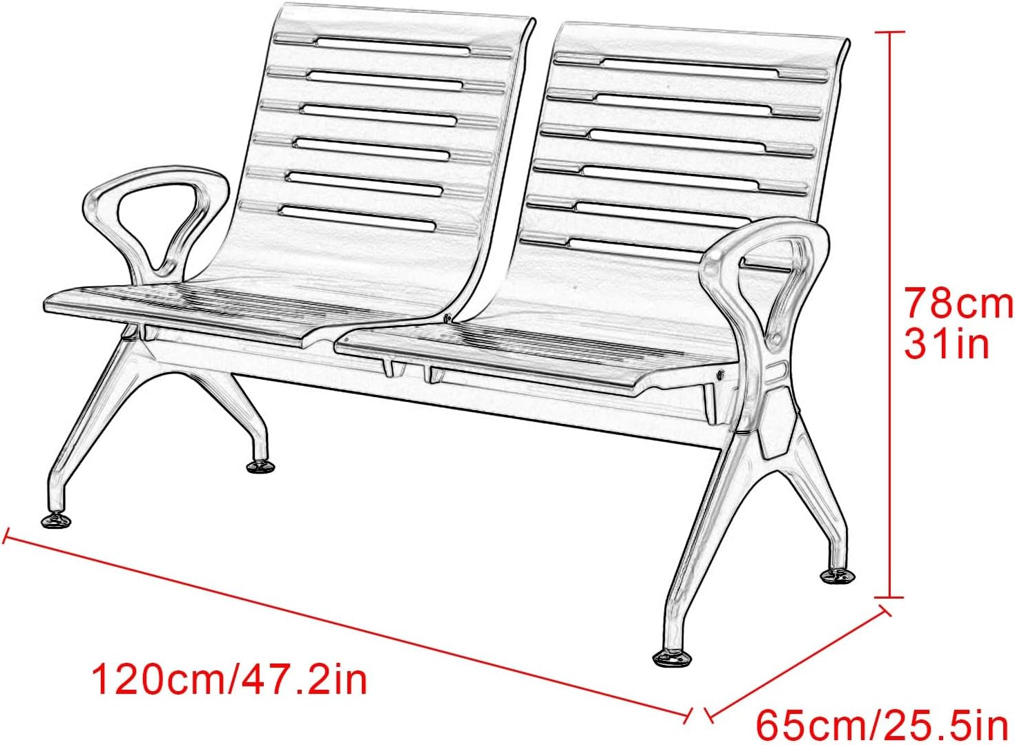 待合室用2人掛けチェアベンチ、空港受付用ベンチ（アームと背もたれ付き）、マーケット