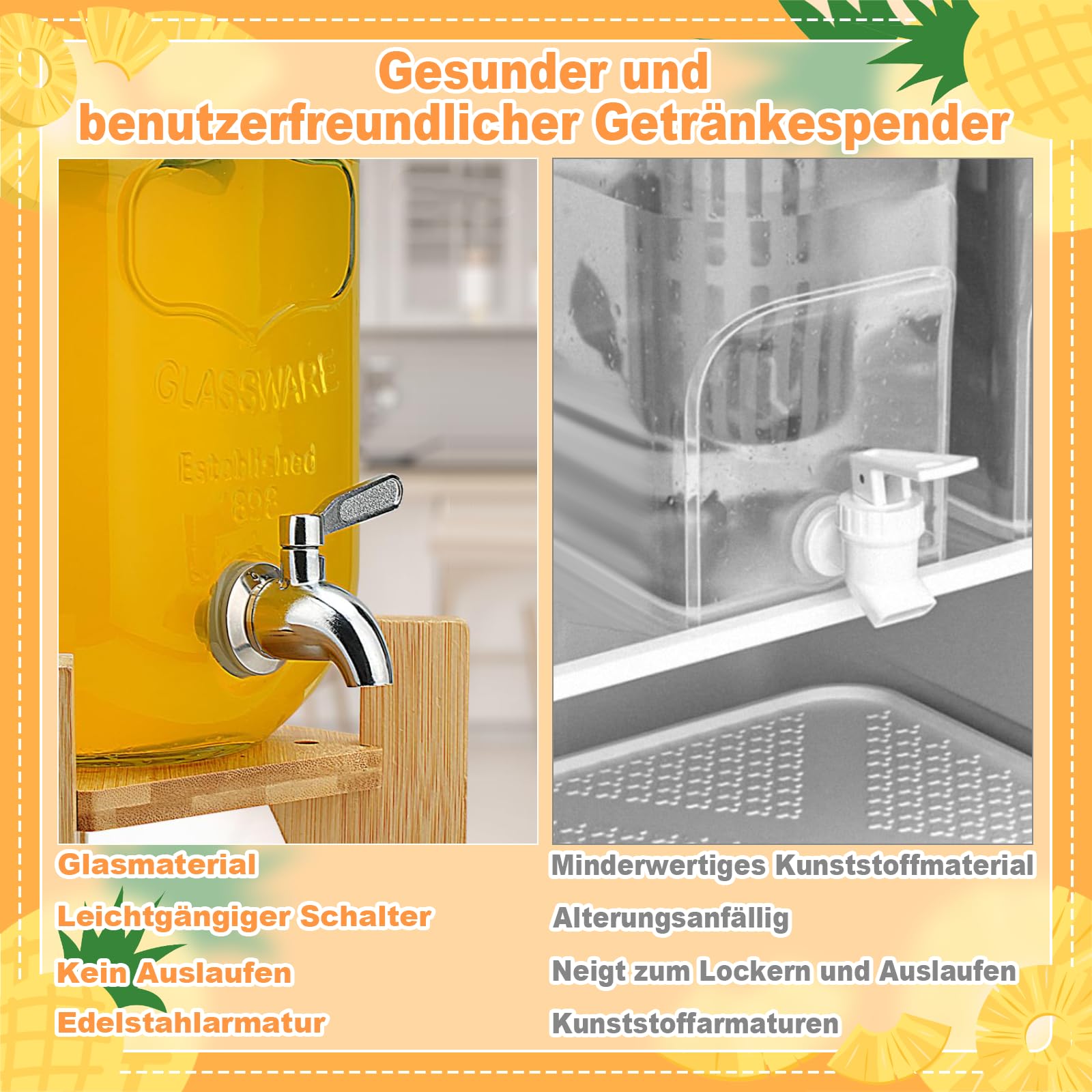 2 dispensadores de bebidas de 10 l con soporte y tapa, dispensador de limonada con grifo de vidrio de borasilicato resistente al calor con grifo inoxidable para jardín, buffet, fiestas y cocina, bodas