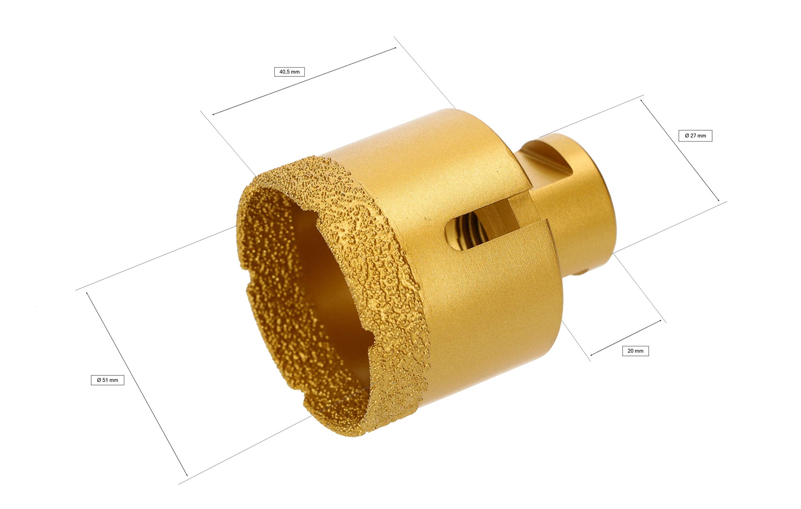 KOTARBAU® Broca de Diamante con Rosca M14, 51mm, Abridor de Agujeros para baldosas, Azulejos, cerámica, mármol, Broca diamantada, Brocas de Diamante, Corona de Diamante para taladrar en seco