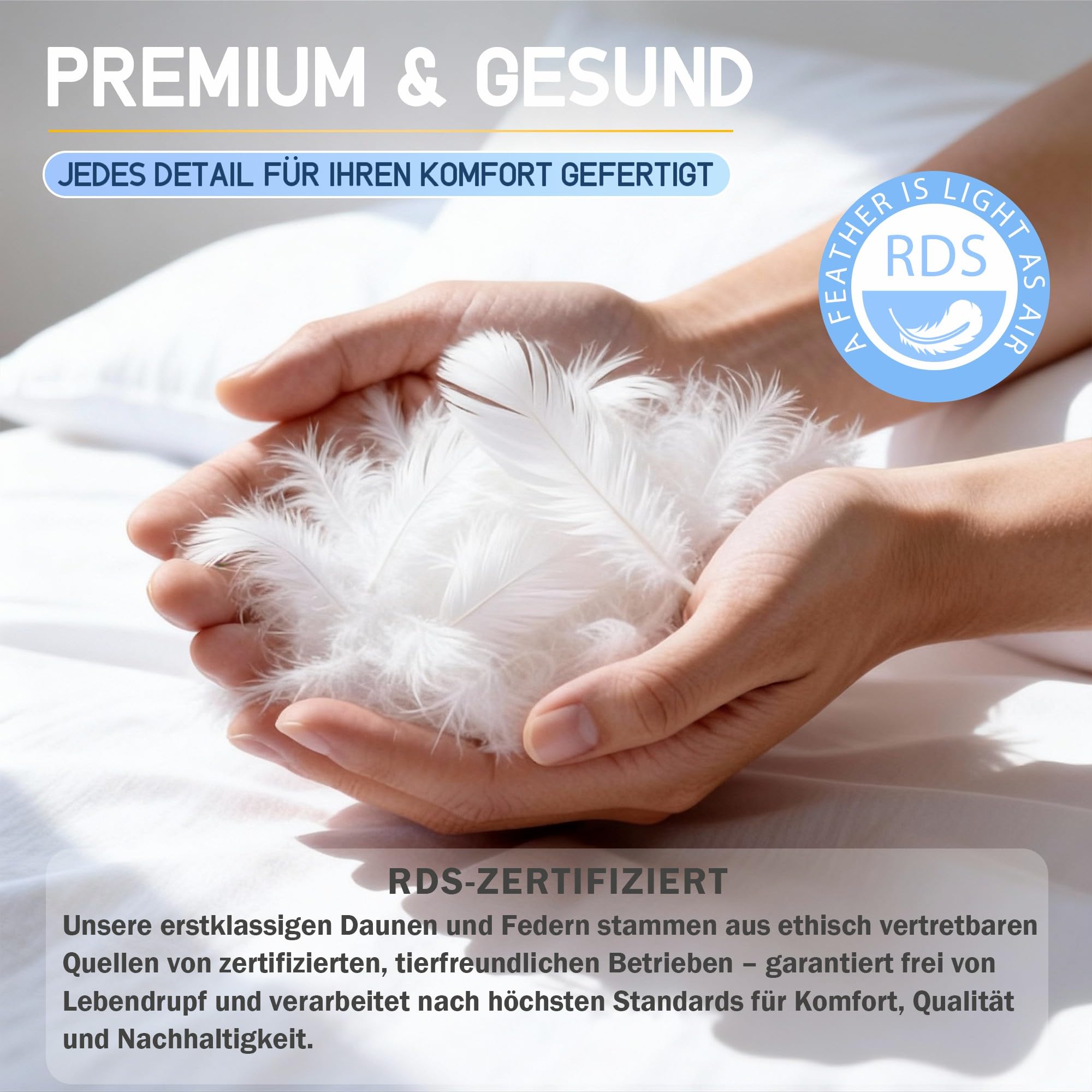 Kopfkissen 40x80 Daunenkissen Federkissen - Kissen 40x80 cm Daunen und Federn Bettkissen in Hotelqualität - 3-Kammer Daunenkissen Schlafkissen Ökotex-Zertifiziert - Schlaf wie auf Wolken