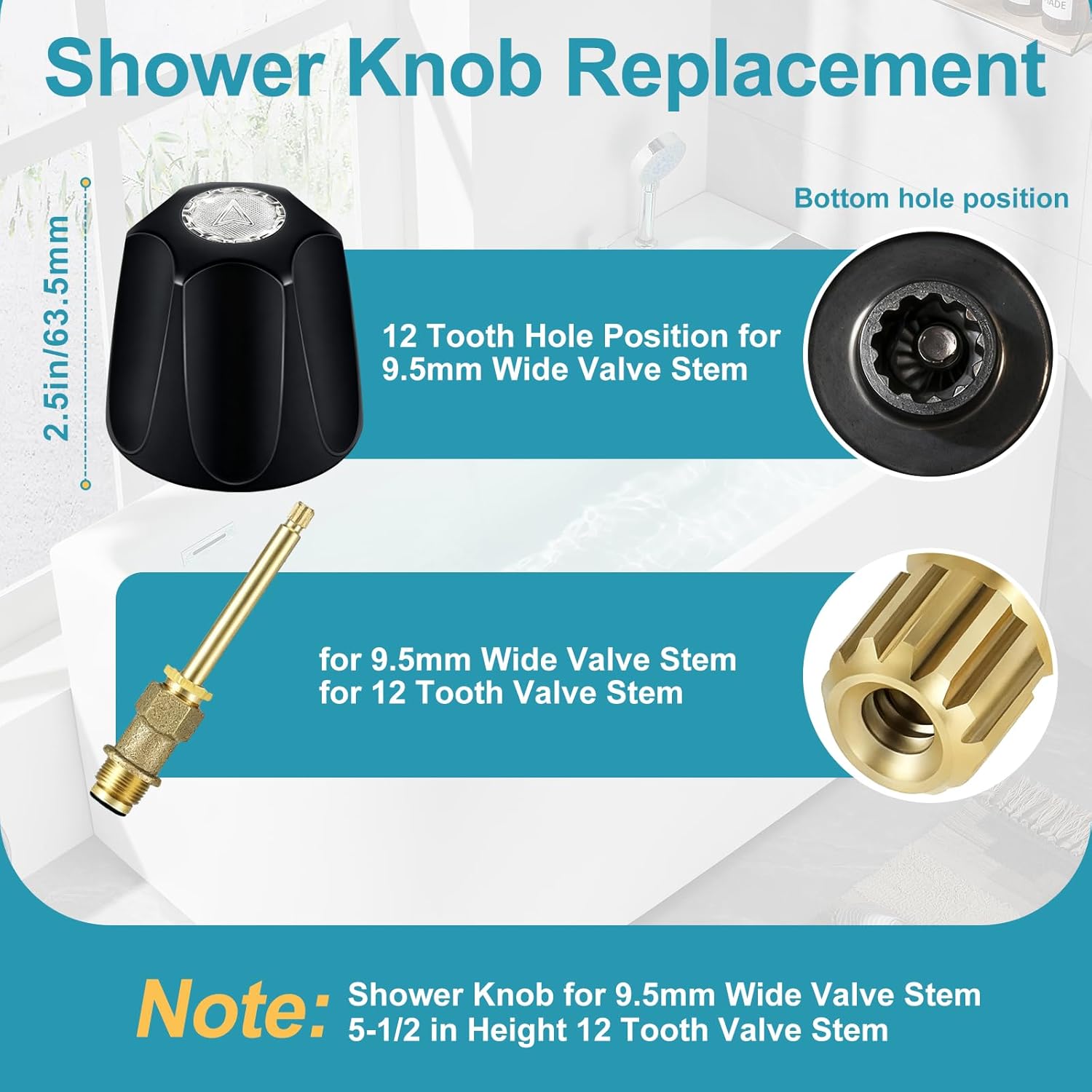 Matte Black 3 Piece Shower Knob and Bath Tub Spout Kit, for Price/Pfister Verve 3 Handles and Tub Shower Faucet, Includes 3× Shower Knob, 3× Flange Base, 1× Tub Spout for 1/2" IPS, 3/4" IPS Pipe