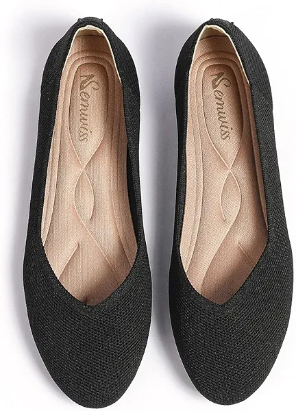 Semwiss Round Toe Flats for Women Dressy Comfortable, Knit Ballet Flat Shoes Casual Shoes Walking Flats Office Shoes. 10 Narrow Black
