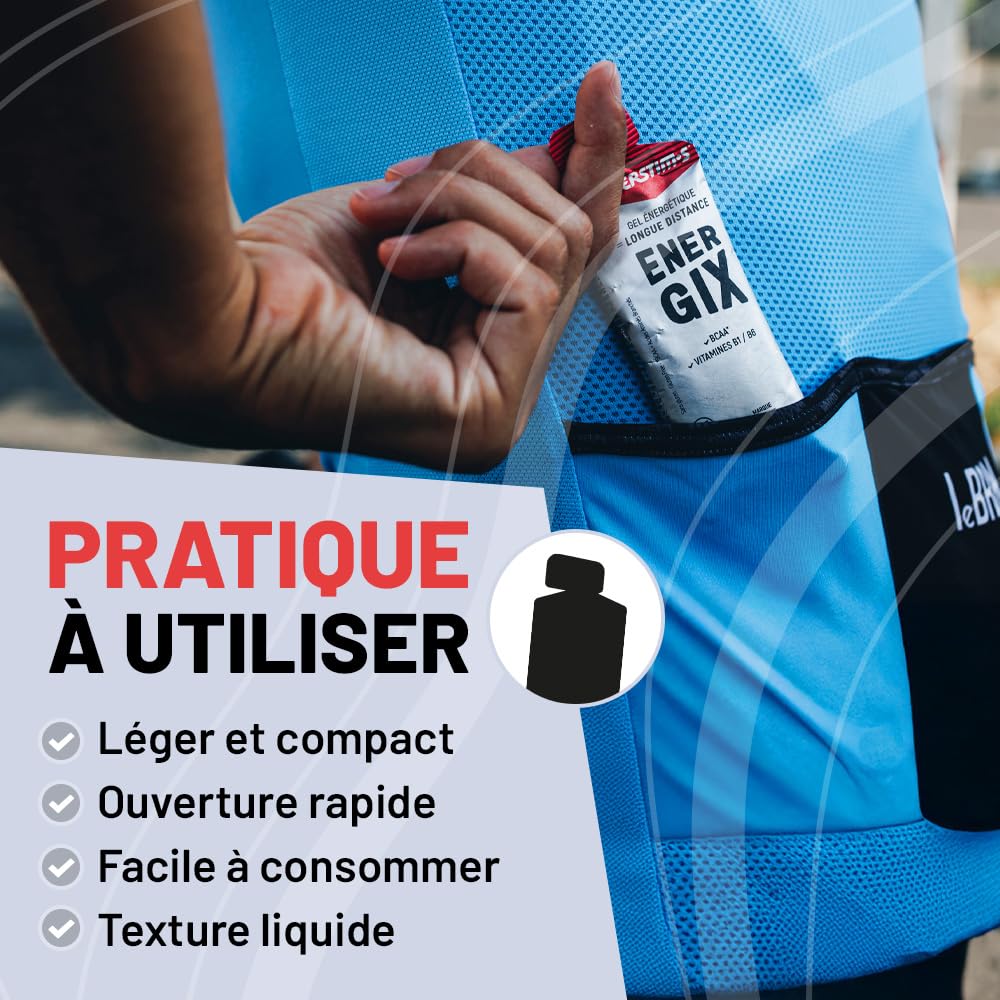 Overstim.s - Gel Energix (10 sachets) - Gel énergétique pour le sport (vélo, course à pied…) - Energie longue durée (Glucose + Fructose + Maltodextrines) - BCAA - 100 kcal/gel - Saveur Fruits Rouges