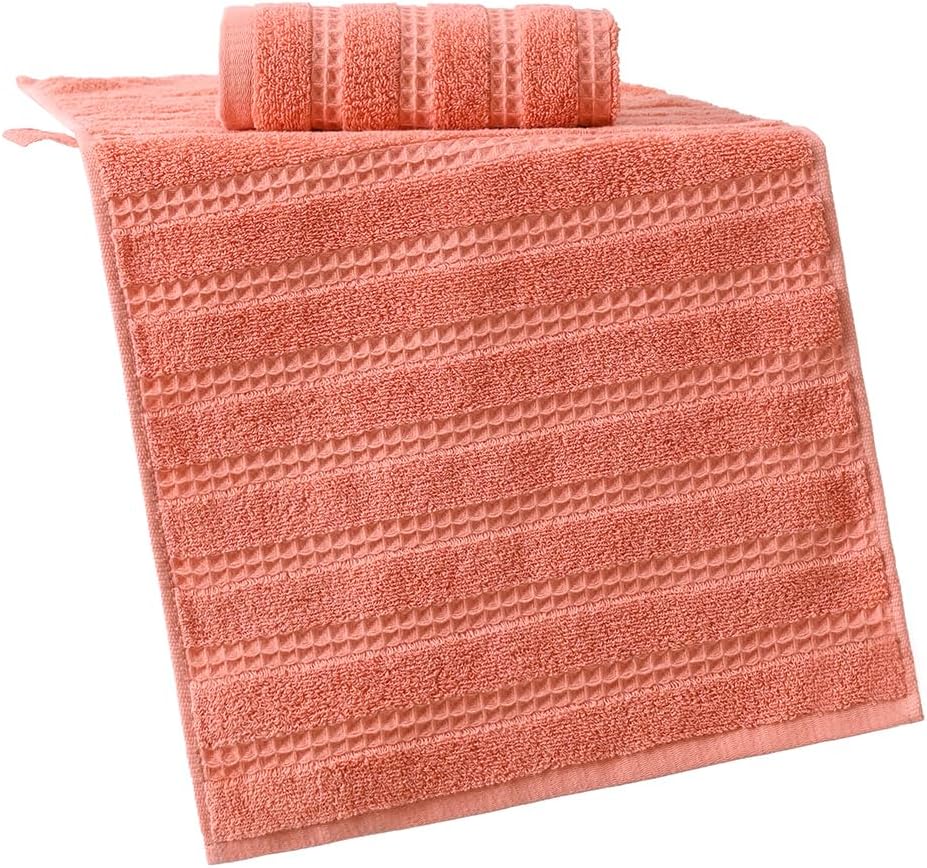 YiLUOMO Pink Waffle Striped Weave Hand Towel Set of 2 Premium 100% Cotton Super Soft Highly Absorbent Decorative Bathroom Hand Towels 13 x 29 Inch - Image 5