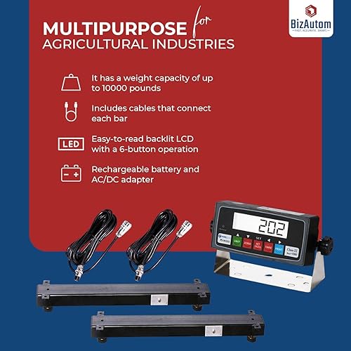 Miniatura 5 de Juego de barras de carga de 10000 libras para báscula de ganado, cerdo, cerdo, cabra, oveja, callejón, tolva y jaula. Dos barras de pesaje y un