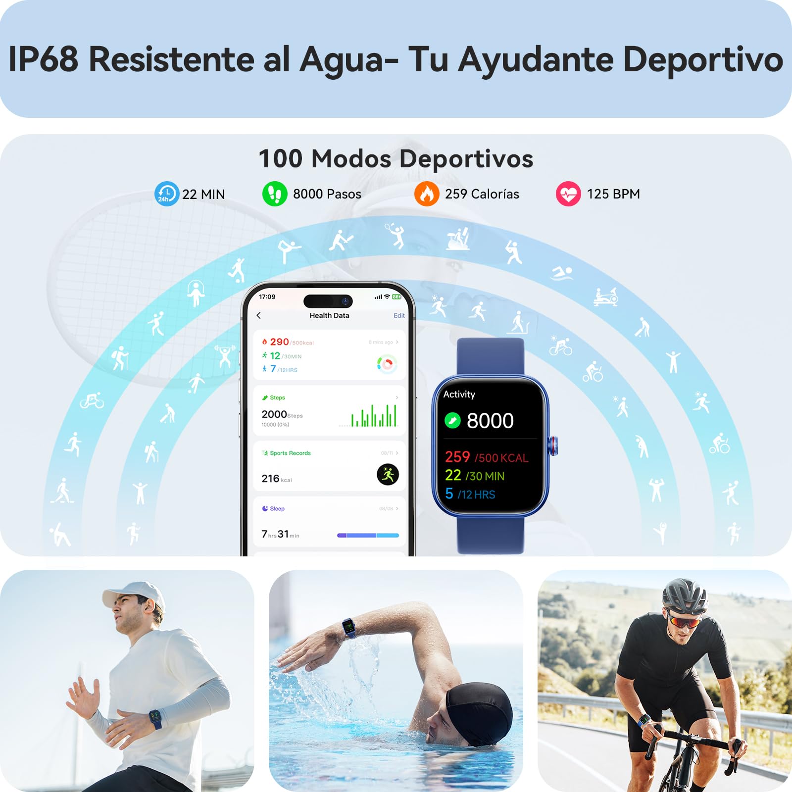 Reloj inteligente para Hombre, Smartwatch de Llamada Bluetooth y Alexa con Monitoreo de Sueño, Pulsómetro SpO2 y 110 Modos Deportivos, IP68 Impermeable, Reloj Deportivo para Android e iOS