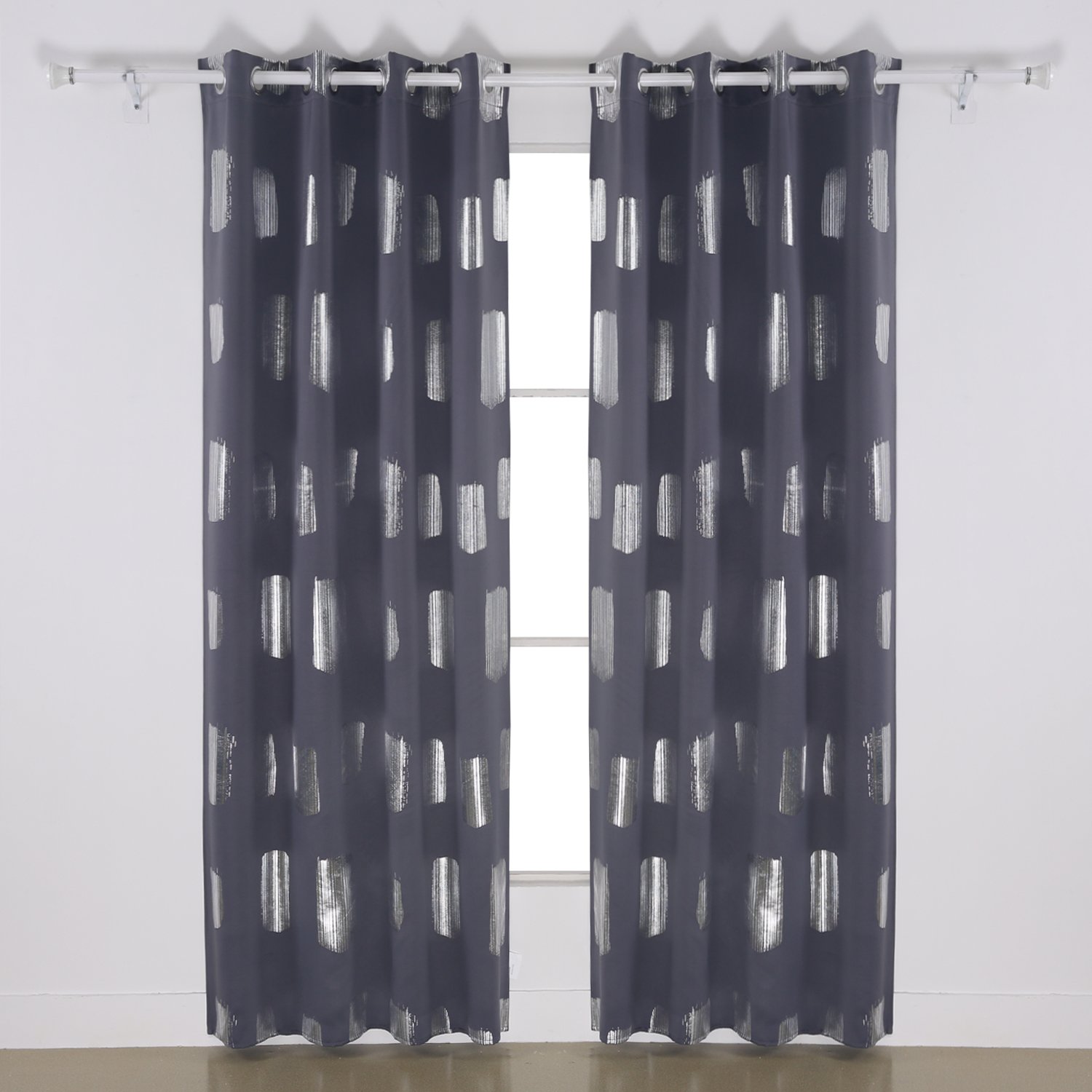 Rideau occultant imprimé gris foncé Deconovo en polyester mélangé de 52x95 pouces pour salon